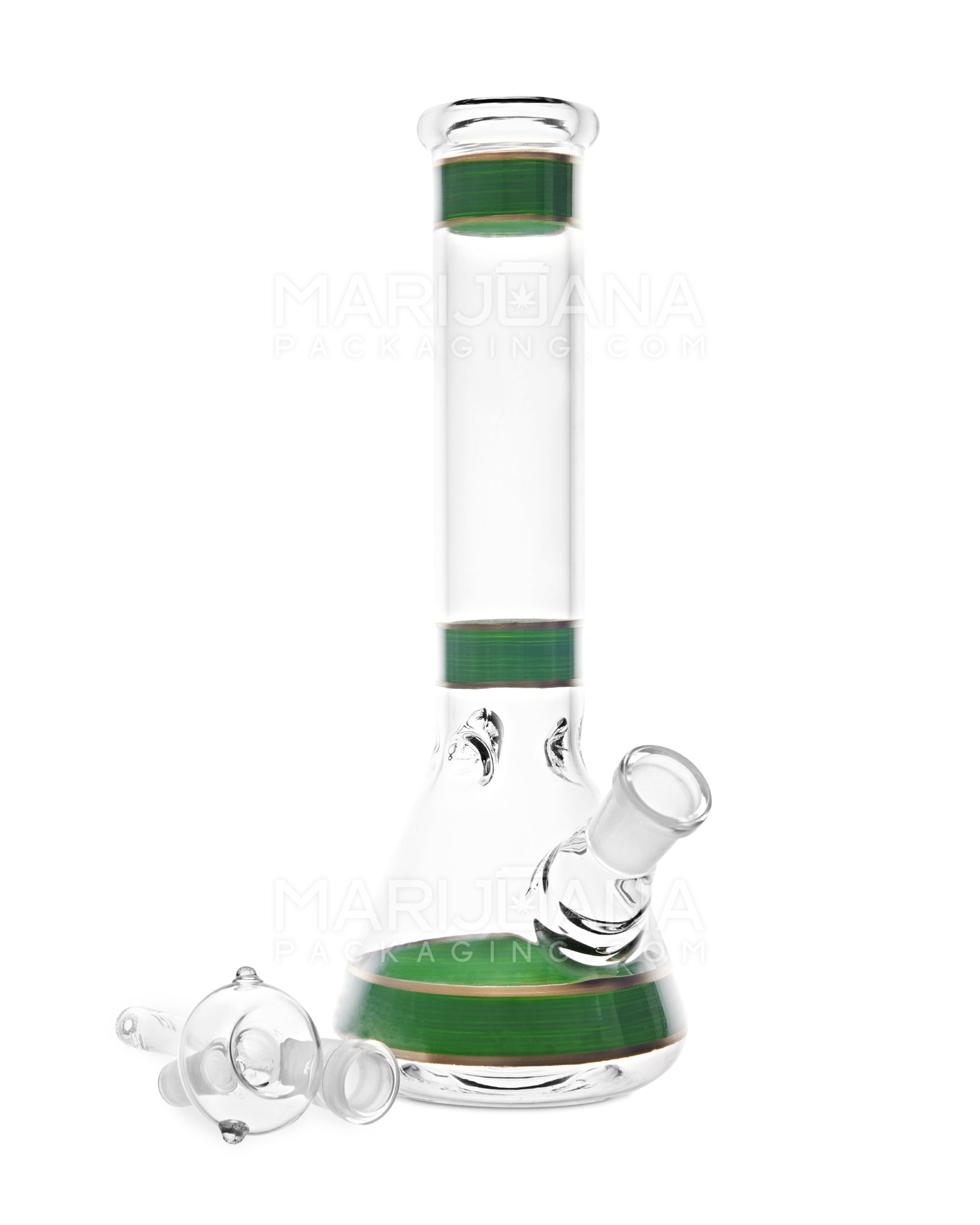 Straight Neck Painted Stripe Glass Beaker Water Pipe w/ Ice Catcher | 10.5in Tall - 14mm Bowl - Green