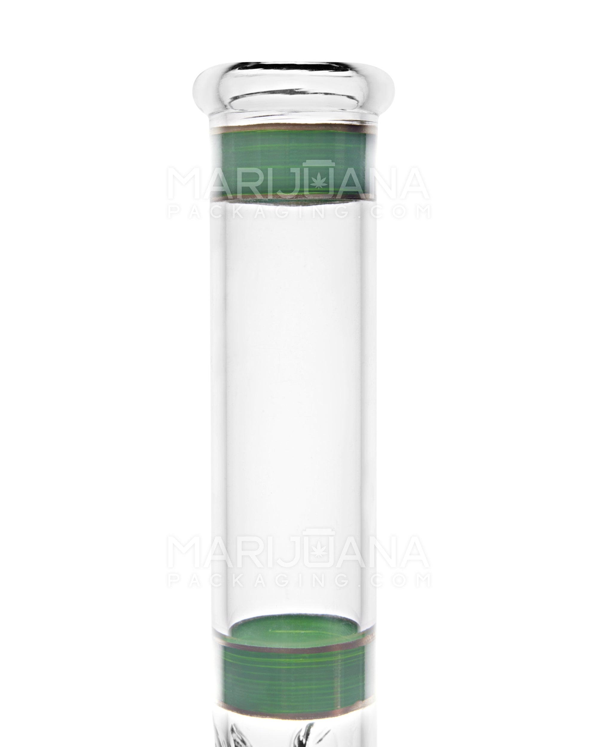 Straight Neck Painted Stripe Glass Beaker Water Pipe w/ Ice Catcher | 10.5in Tall - 14mm Bowl - Green