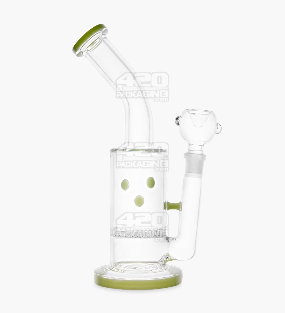 Bent Neck Glass Beaker Water Pipe w/ Honeycomb Perc | 9in Tall - 14mm Bowl - Green - 1
