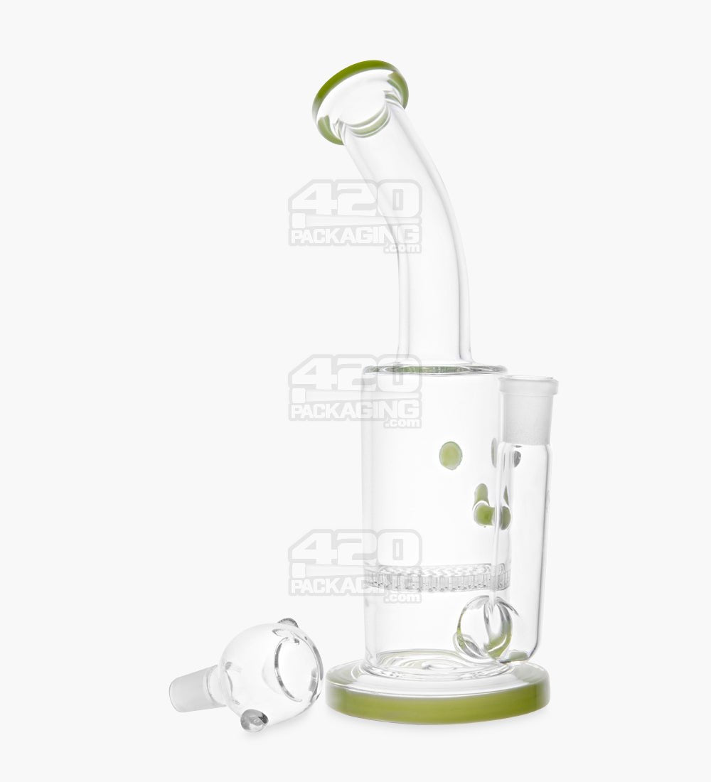 Bent Neck Glass Beaker Water Pipe w/ Honeycomb Perc | 9in Tall - 14mm Bowl - Green - 2