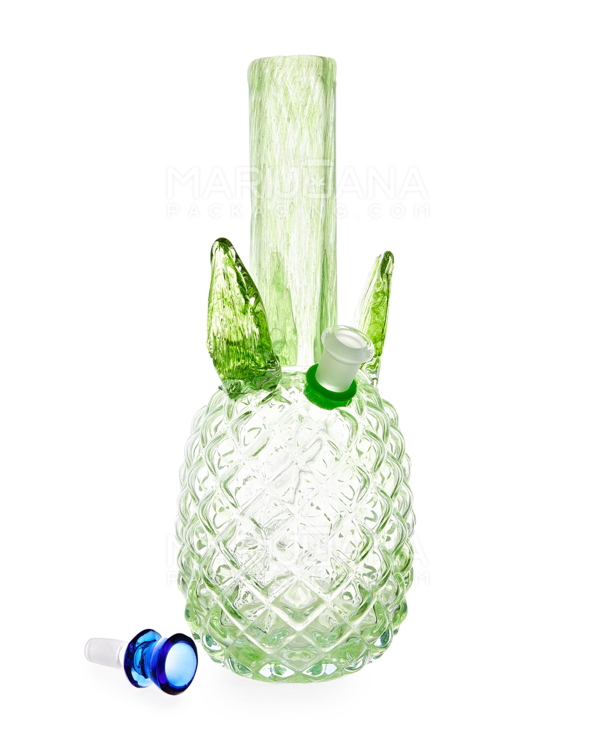 Straight Neck Color Pull Pineapple Glass Water Pipe | 12in Tall - 14mm Bowl - Green