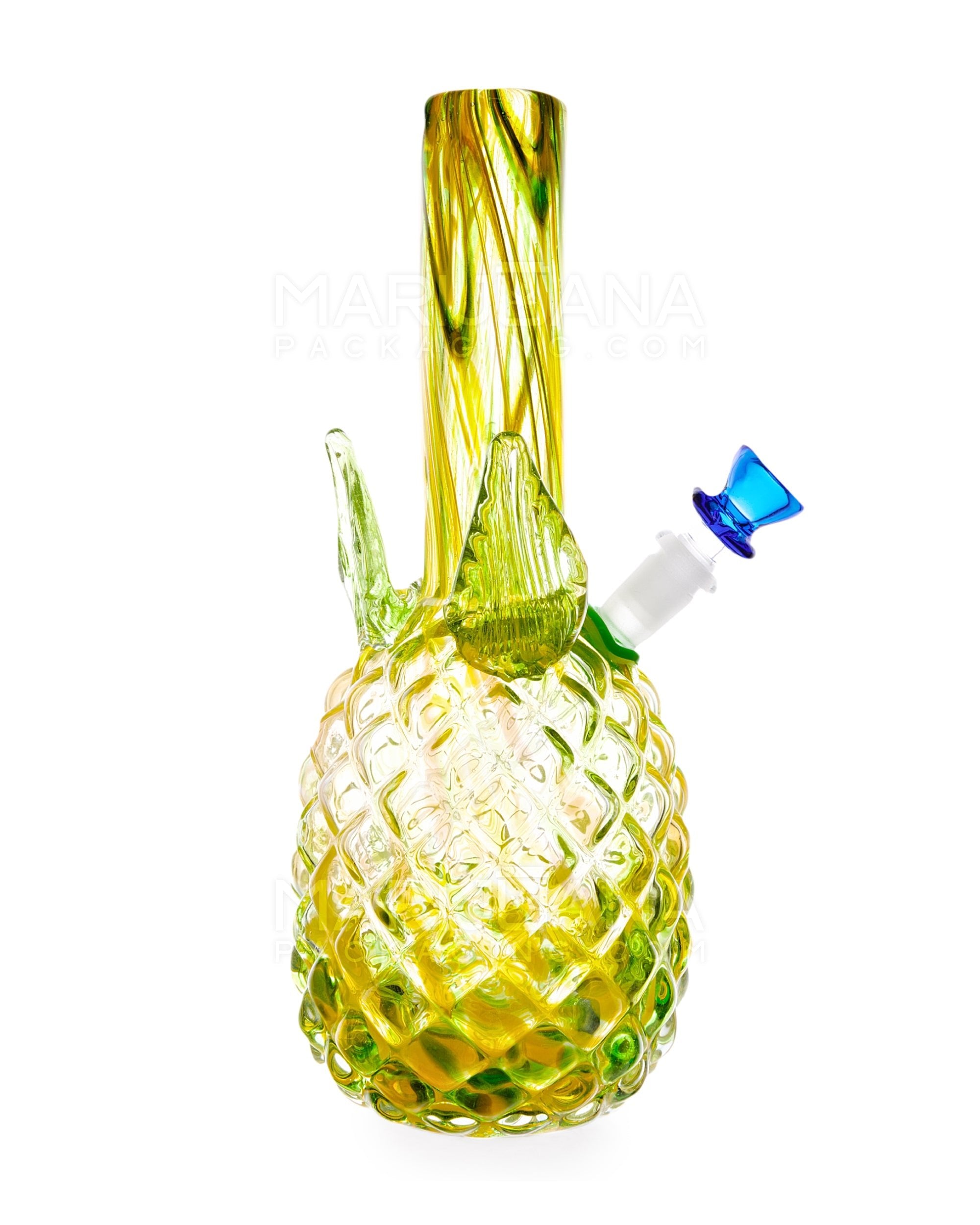 Straight Neck Color Pull Pineapple Glass Water Pipe | 12in Tall - 14mm Bowl - Yellow - 1