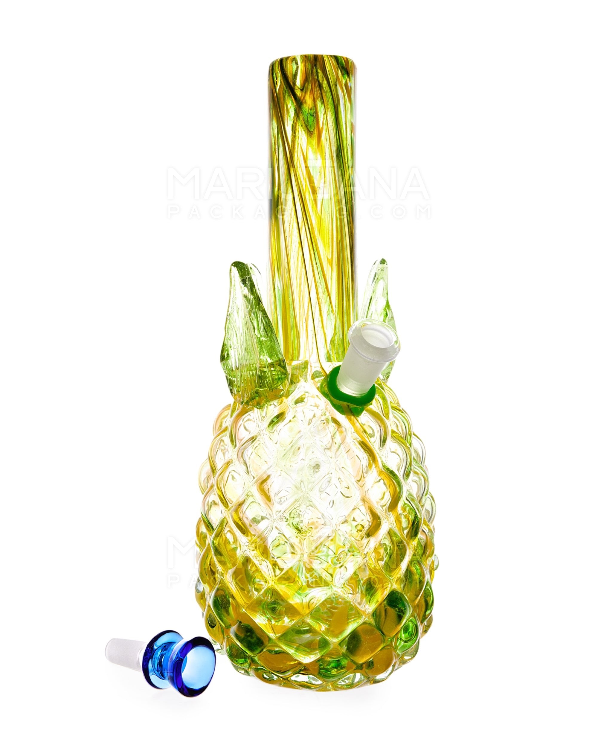Straight Neck Color Pull Pineapple Glass Water Pipe | 12in Tall - 14mm Bowl - Yellow - 2