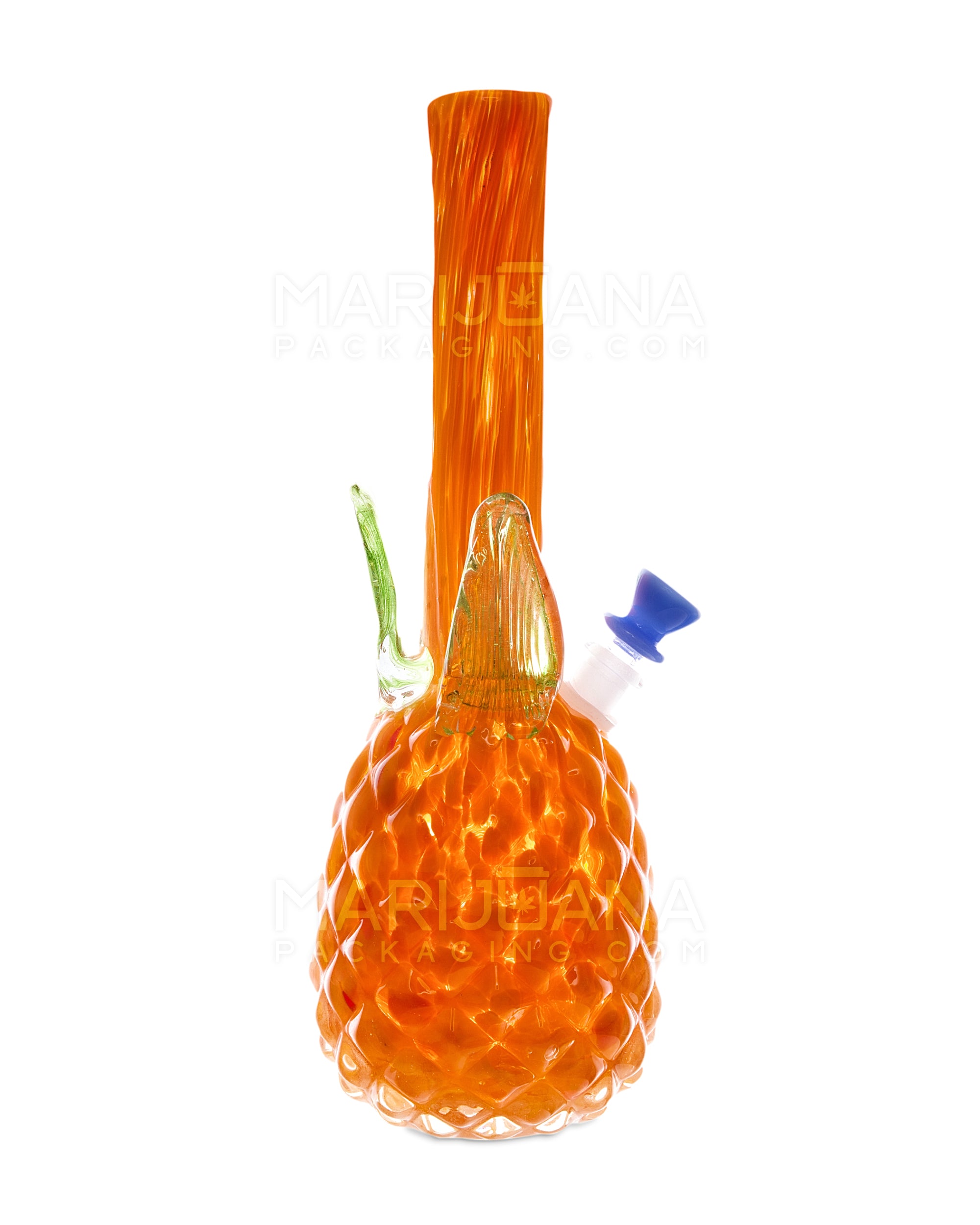 Straight Neck Color Pull Pineapple Glass Water Pipe | 14in Tall - 14mm Bowl - Orange