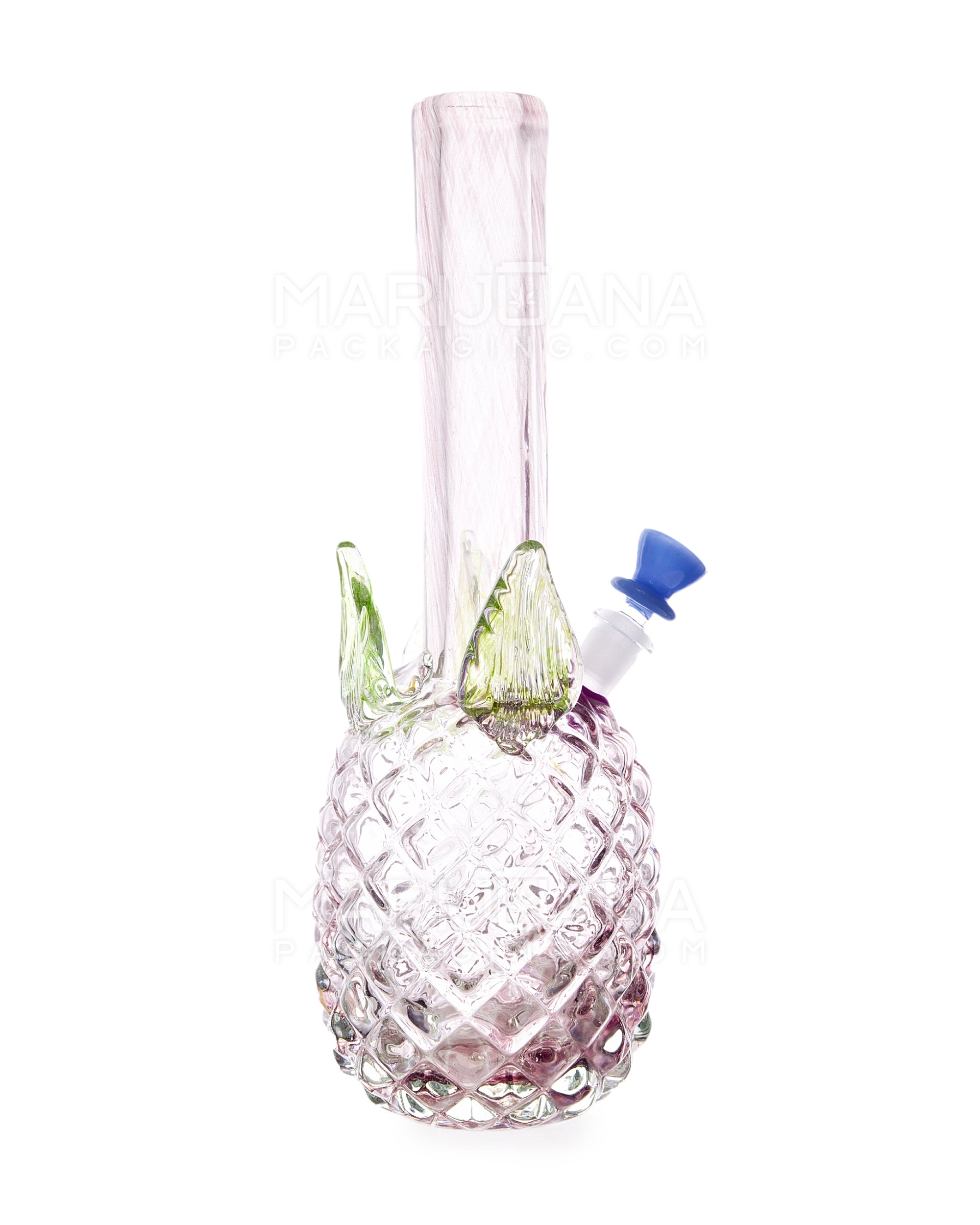 Straight Neck Color Pull Pineapple Glass Water Pipe | 14in Tall - 14mm Bowl - Purple