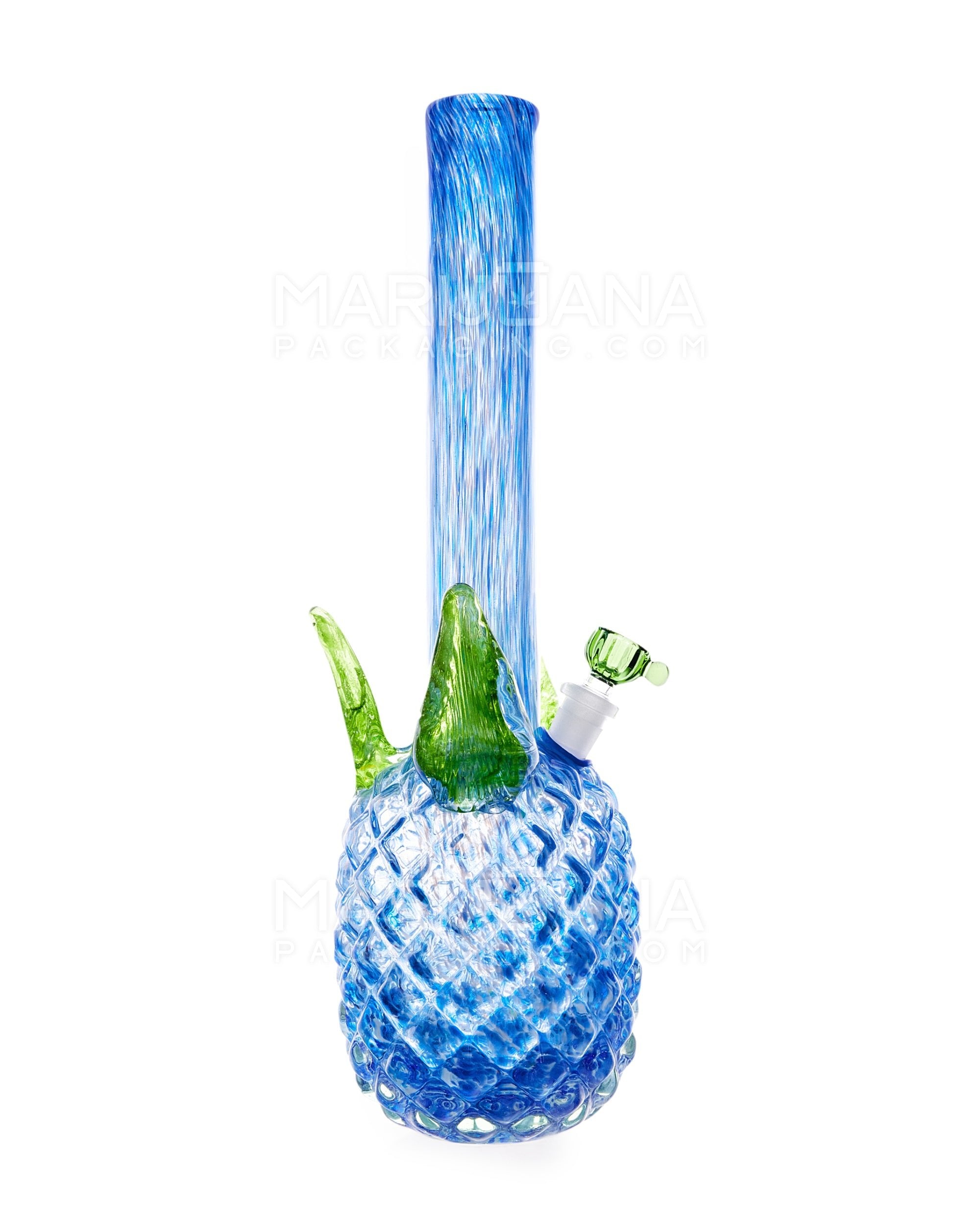 Straight Neck Color Pull Pineapple Glass Water Pipe | 16in Tall - 14mm Bowl - Blue - 1