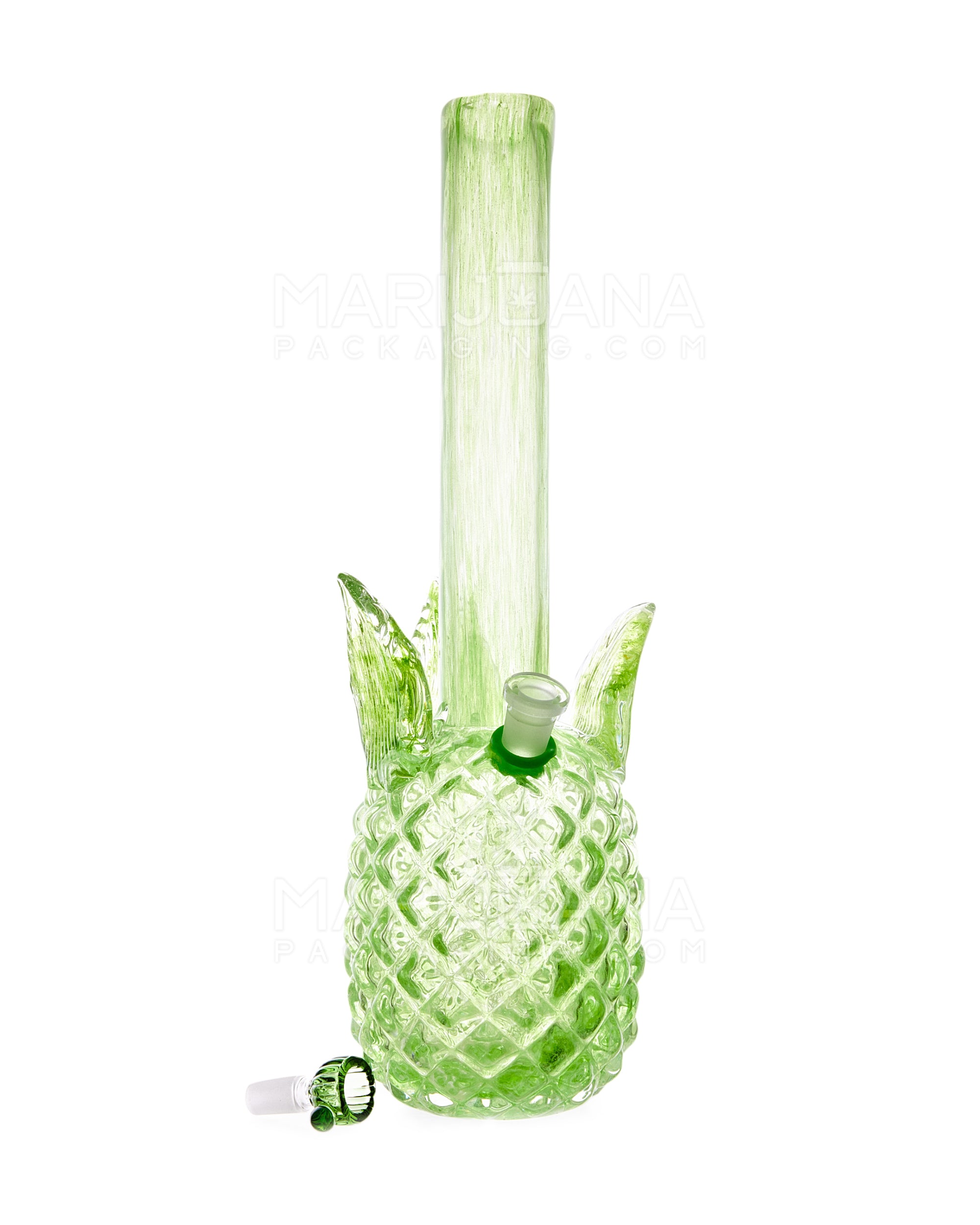 Straight Neck Color Pull Pineapple Glass Water Pipe | 16in Tall - 14mm Bowl - Green