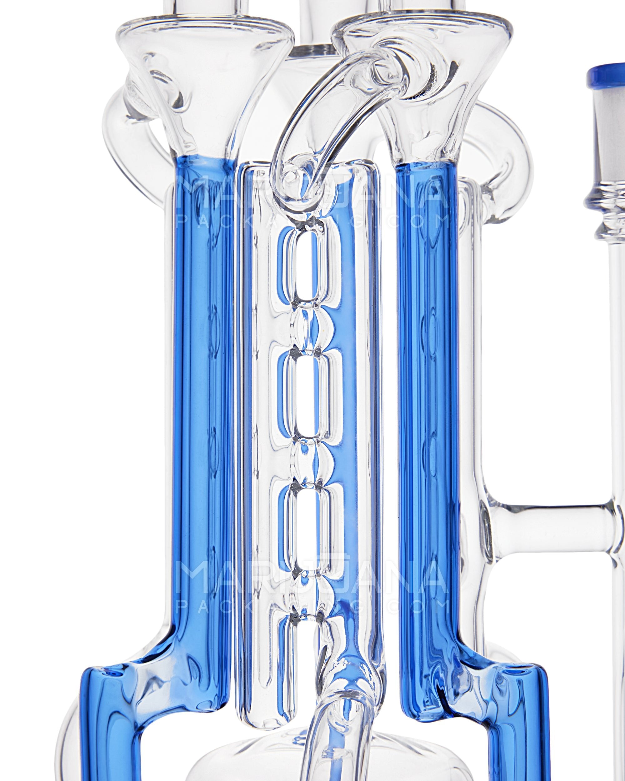 USA Glass | Bent Neck Inline Perc Six Recycler Pillar Tower Water Pipe w/ Thick Base | 14.5in Tall - 14mm Bowl - Blue - 4