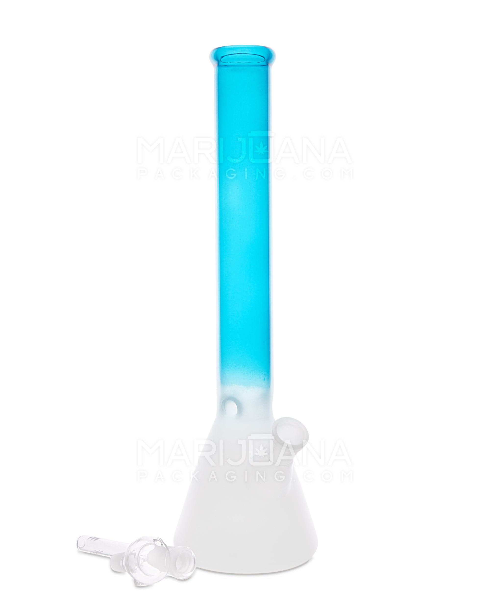 Straight Neck Glass Beaker Water Pipe w/ Ice Catcher | 14in Tall - 14mm Bowl - Blue/White