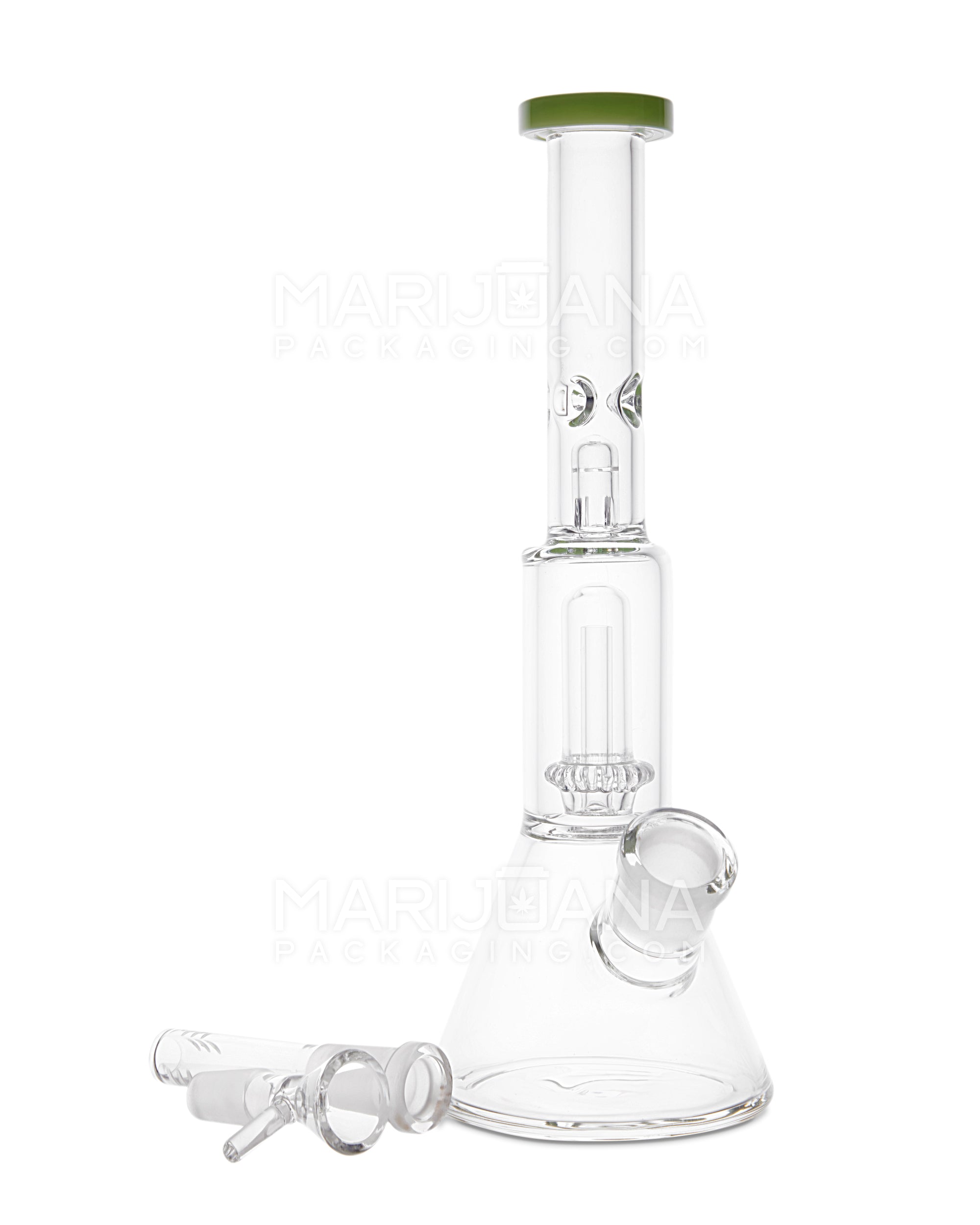 Straight Neck Showerhead Perc Glass Beaker Water Pipe w/ Ice Catcher | 10.5in Tall - 14mm Bowl - Slime