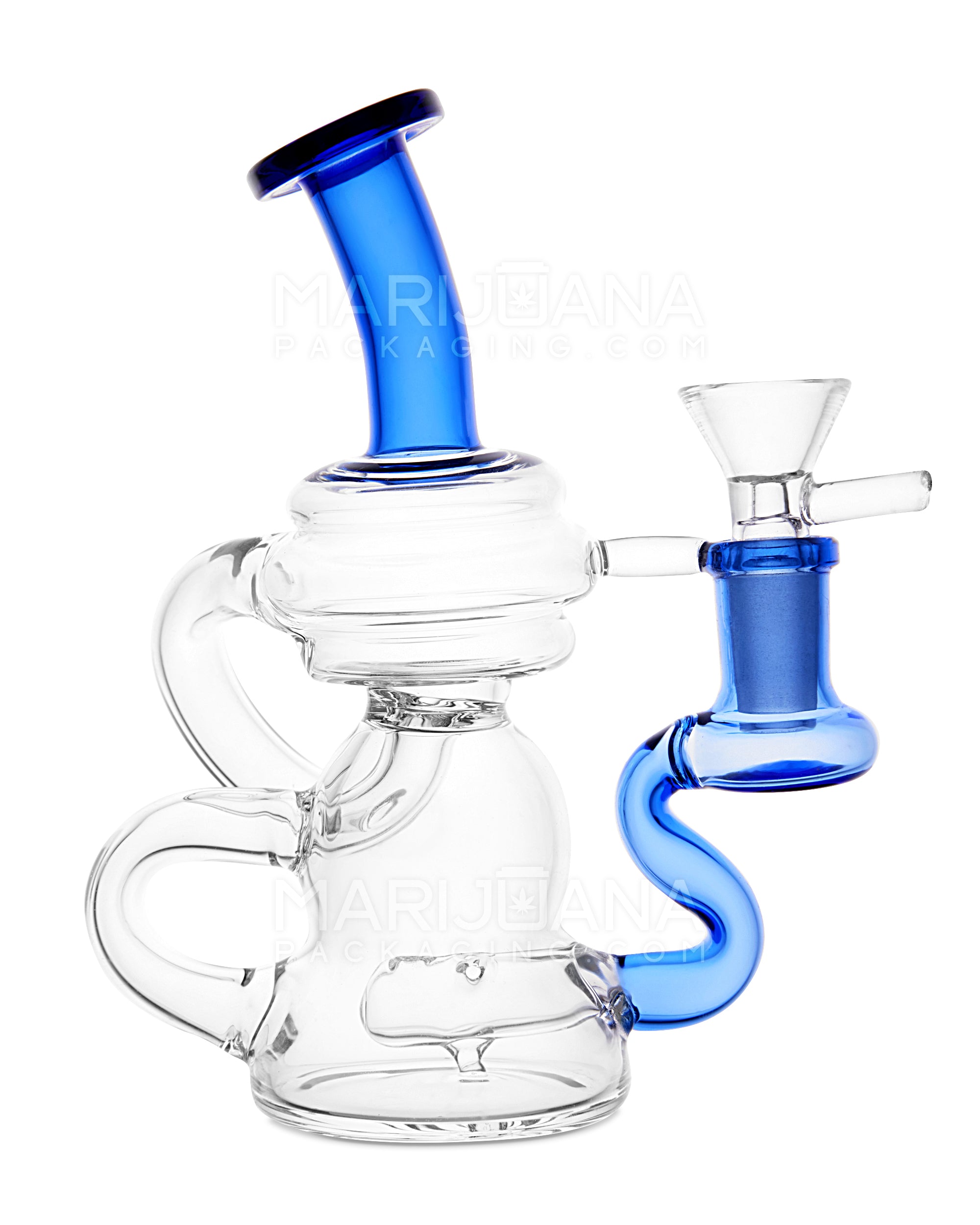 USA Glass | Bent Neck Mini Recycler Water Pipe w/ Inline Perc | 6.5in Tall - 14mm Bowl - Blue
