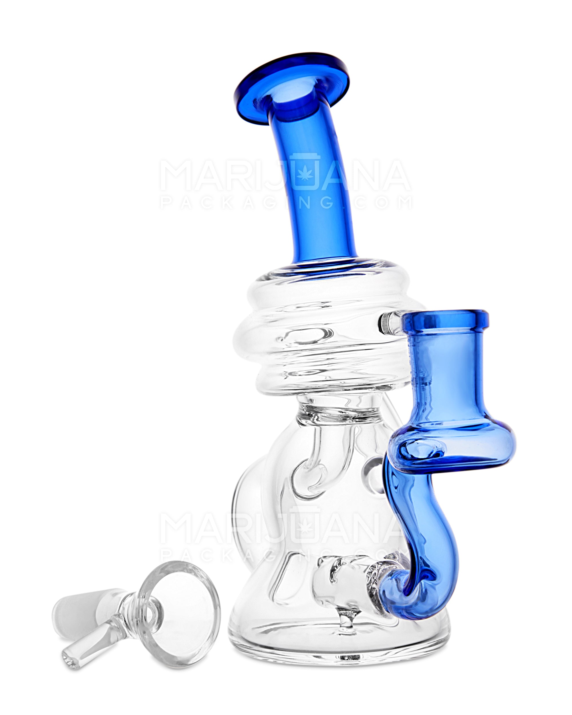 USA Glass | Bent Neck Mini Recycler Water Pipe w/ Inline Perc | 6.5in Tall - 14mm Bowl - Blue