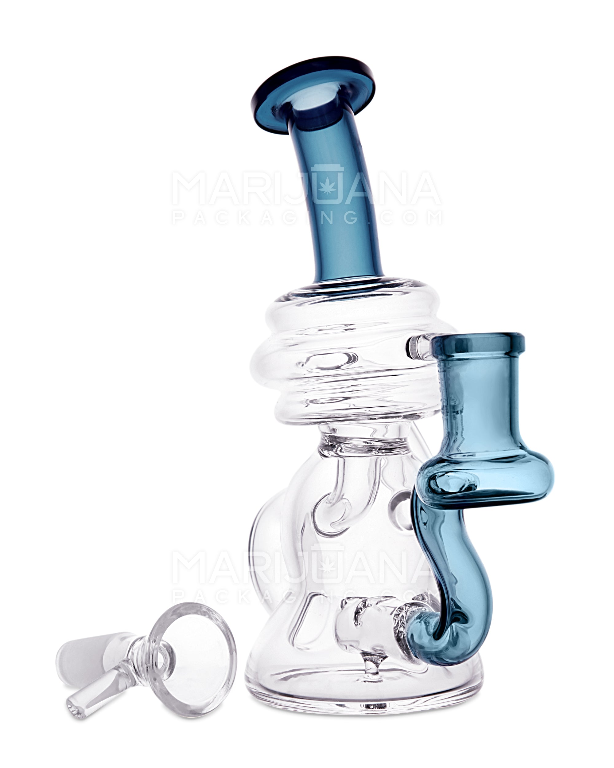 USA Glass | Bent Neck Mini Recycler Water Pipe w/ Inline Perc | 6.5in Tall - 14mm Bowl - Teal