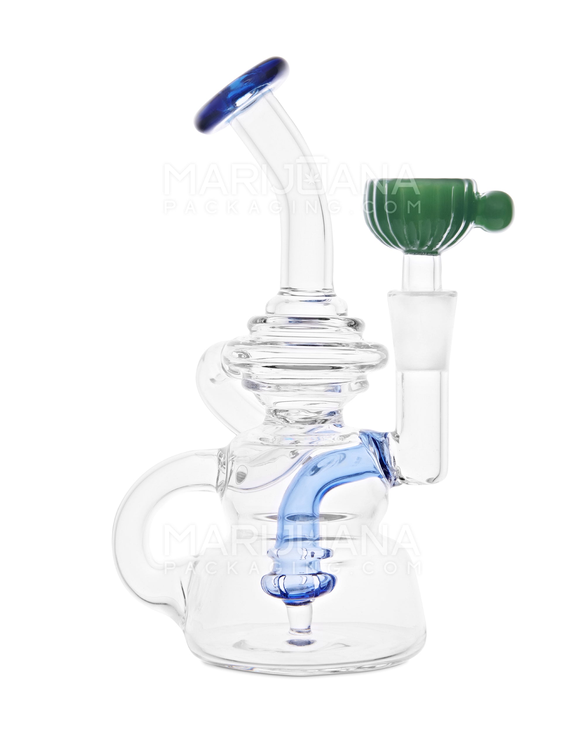 USA Glass | Bent Neck Single Uptake Recycler Water Pipe w/ Orb Perc | 5.5in Tall - 10mm Bowl - Blue