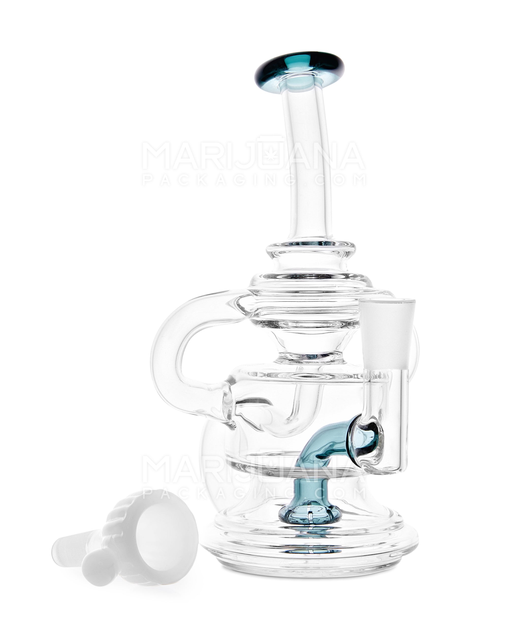 USA Glass | Bent Neck Dual Uptake Recycler Water Pipe w/ Showerhead Perc | 5.5in Tall - 10mm Bowl - Teal