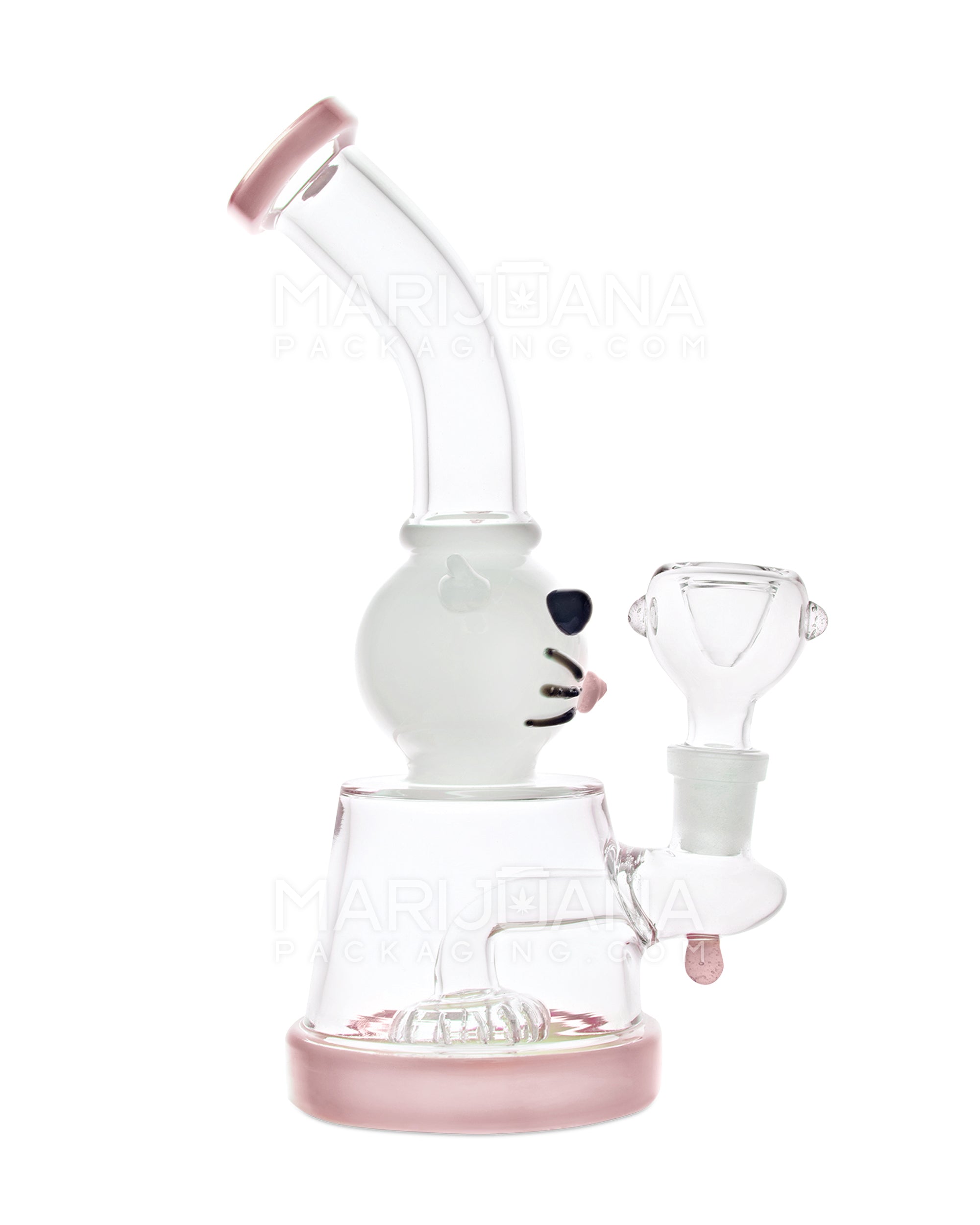 Bent Neck Kitty Glass Beaker Water Pipe w/ Showerhead Perc | 8in Tall - 14mm Bowl - Pink