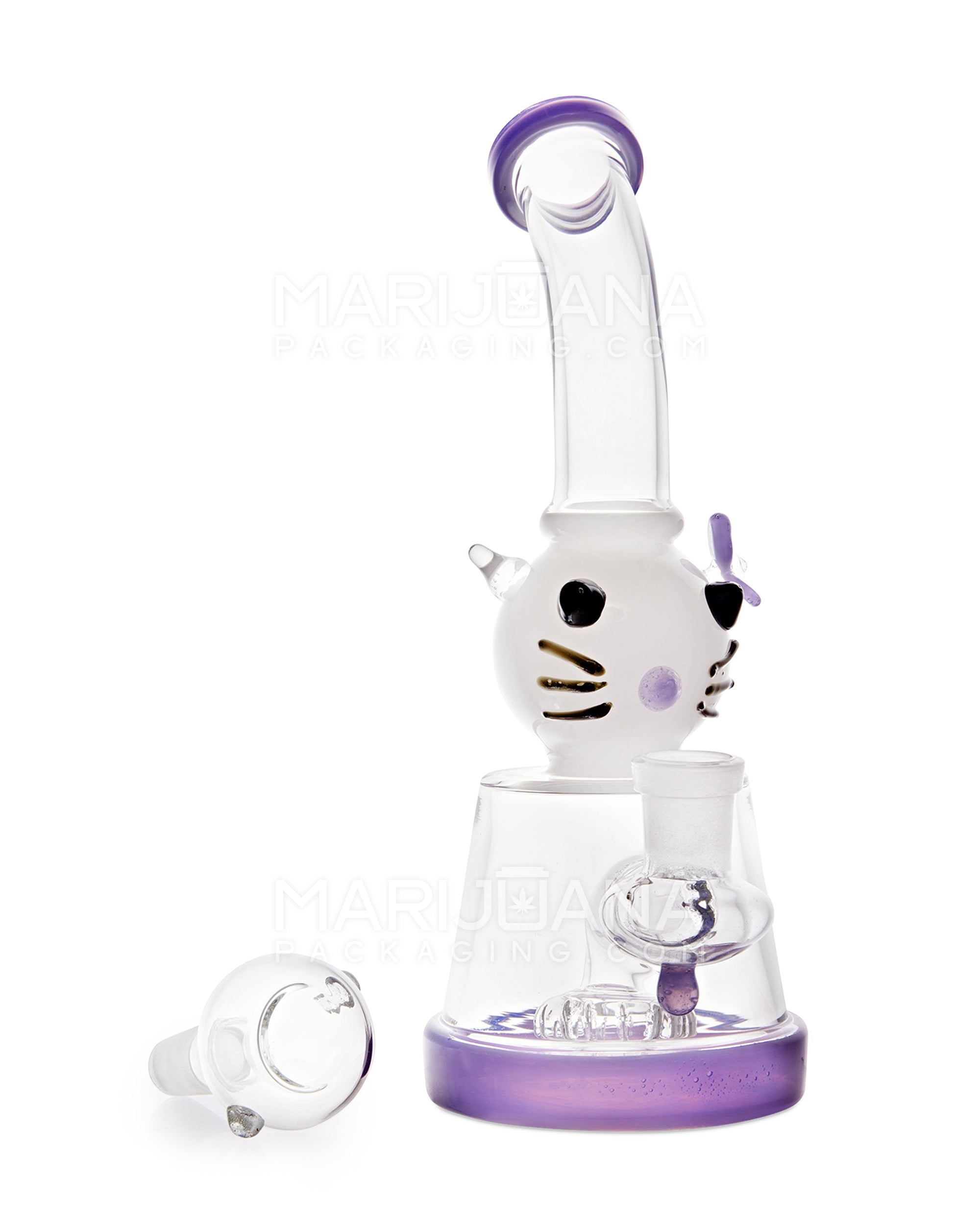 Bent Neck Kitty Glass Beaker Water Pipe w/ Showerhead Perc | 8in Tall - 14mm Bowl - Purple