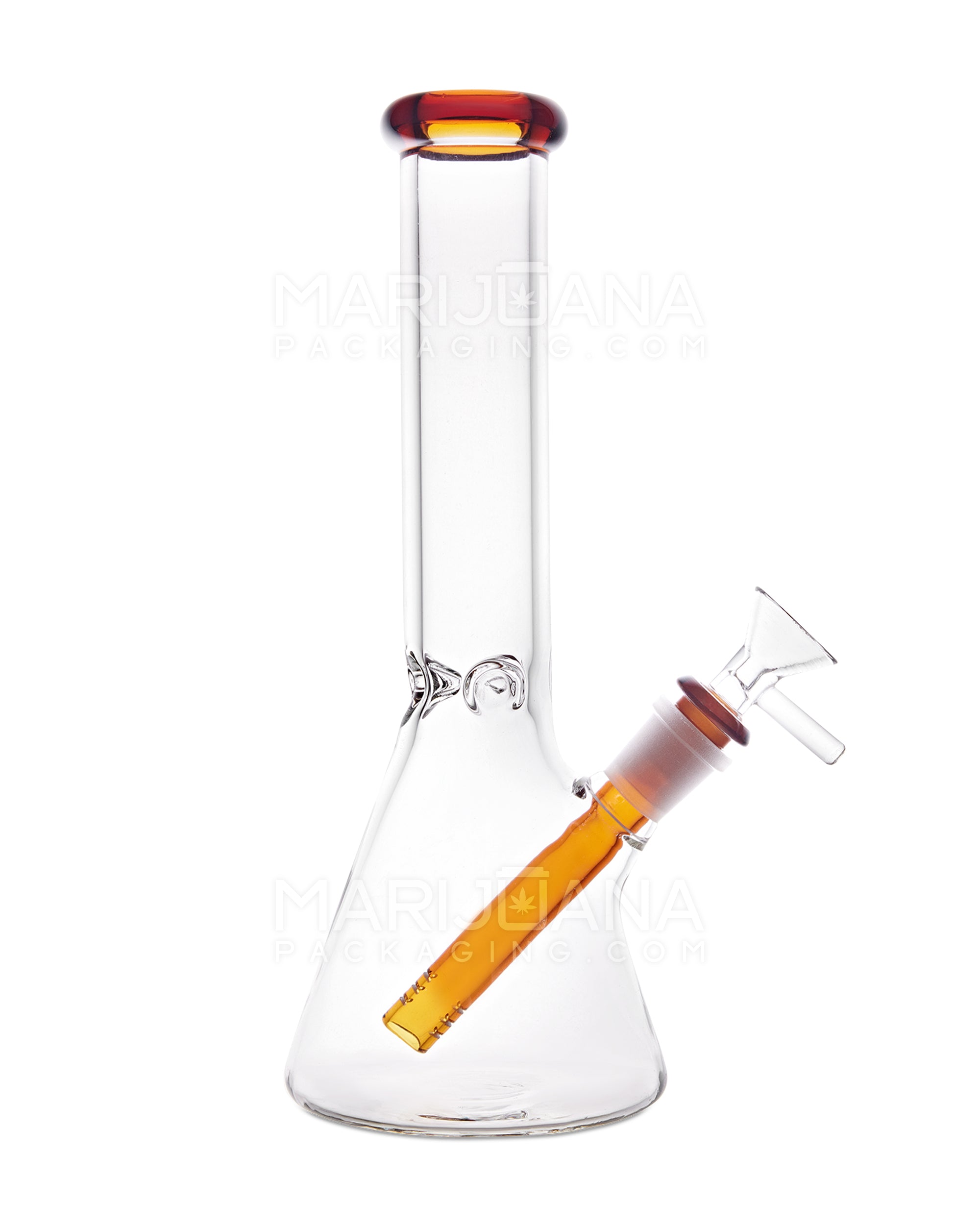 Straight Neck Color Lip Glass Beaker Water Pipe w/ Ice Catcher | 10.25in Tall - 14mm Bowl - Amber