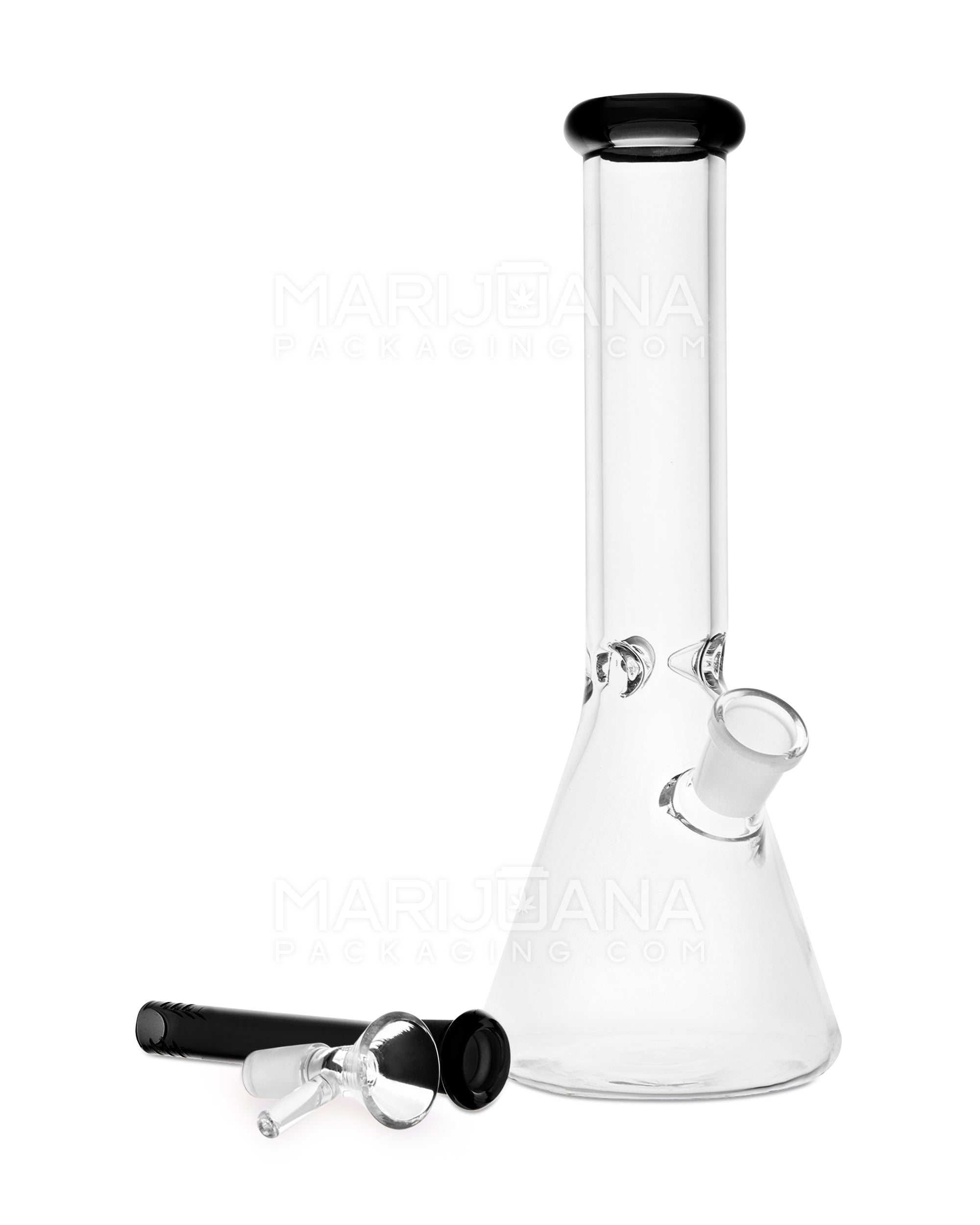 Straight Neck Color Lip Glass Beaker Water Pipe w/ Ice Catcher | 10.25in Tall - 14mm Bowl - Black
