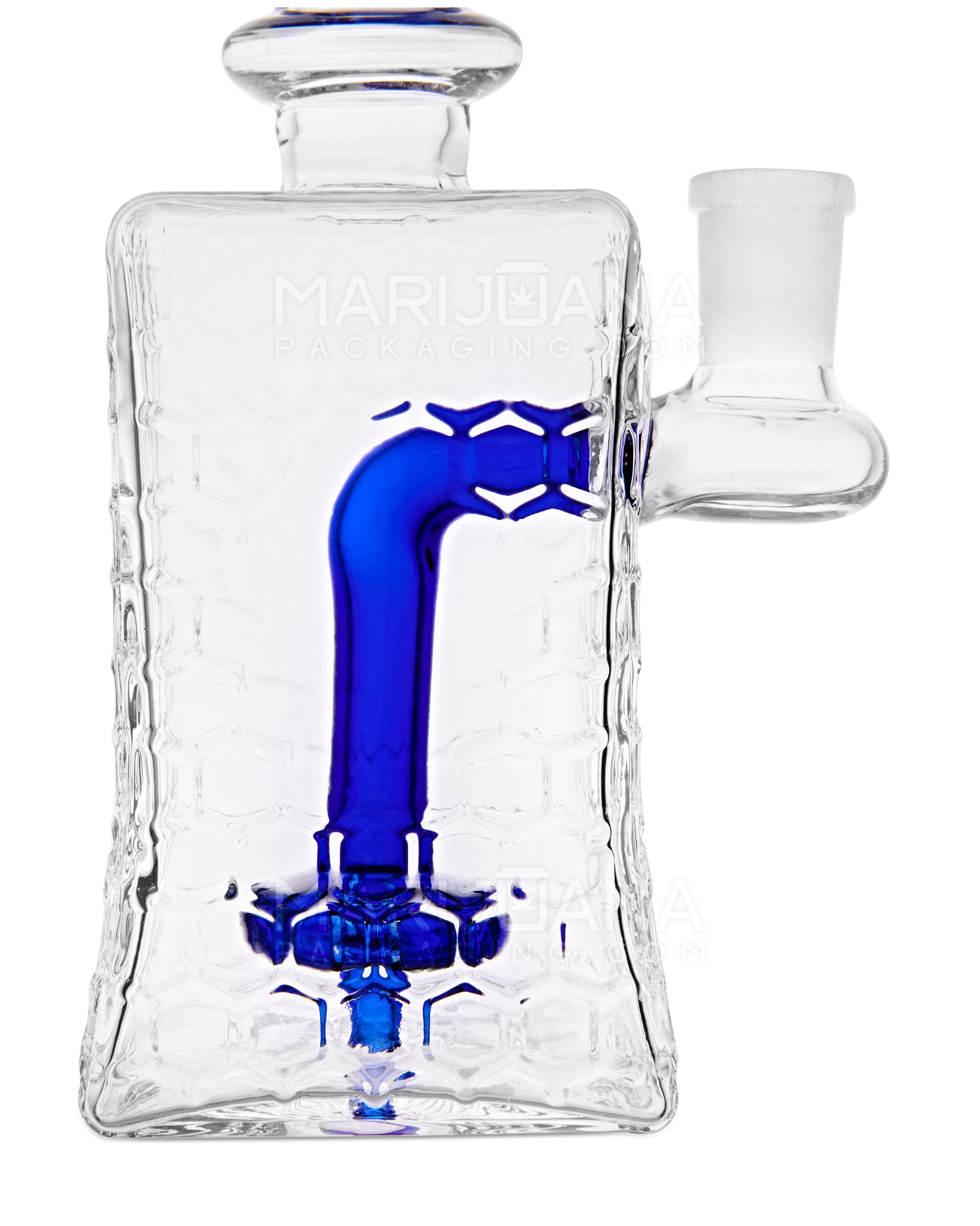 Bent Neck Honeycomb Speckled Square Glass Water Pipe w/ Showerhead Perc | 9in Tall - 14mm Bowl - Blue