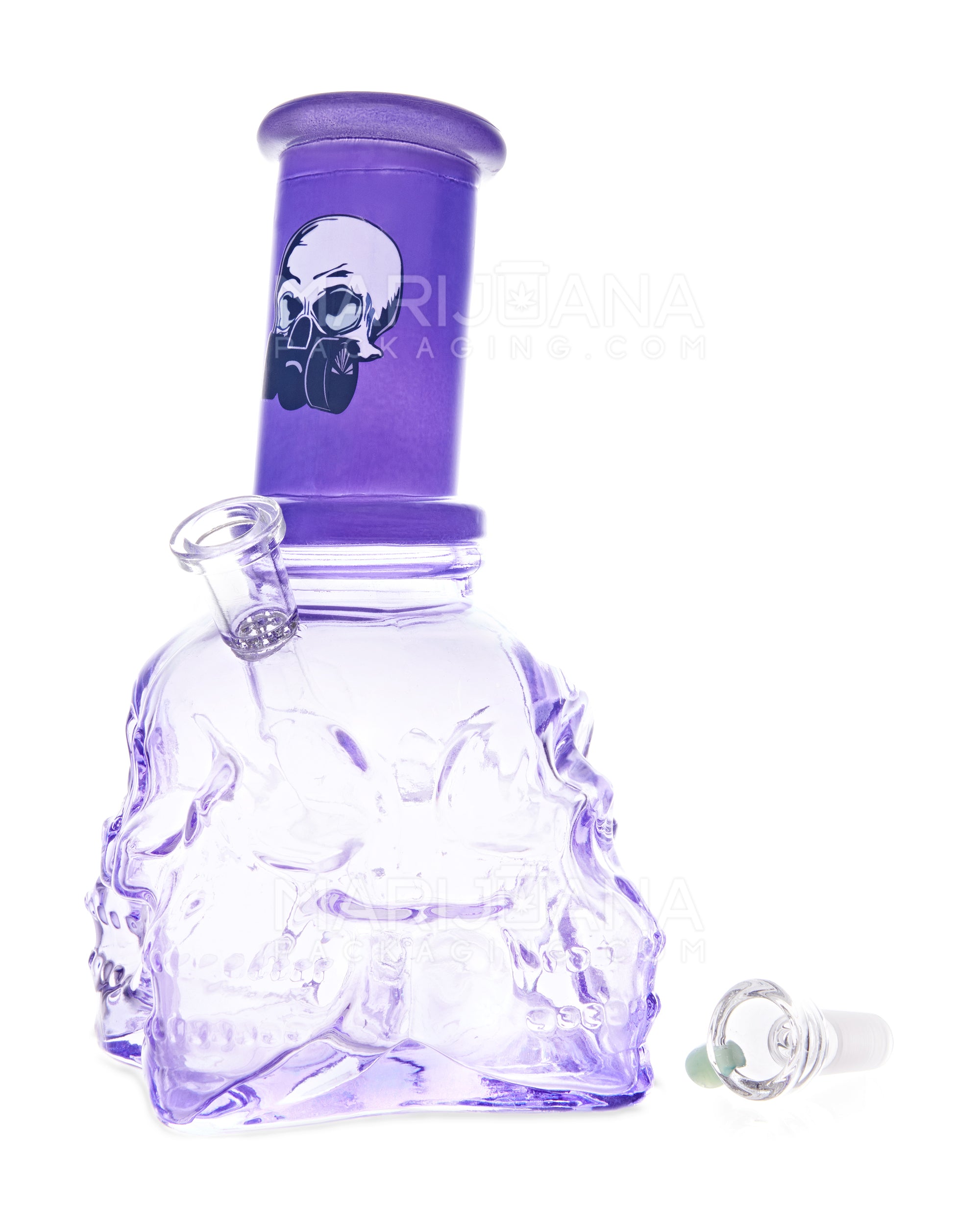 Bent Neck Quad Ghost Skull Glass Water Pipe | 8.5in Tall - 14mm Bowl - Assorted