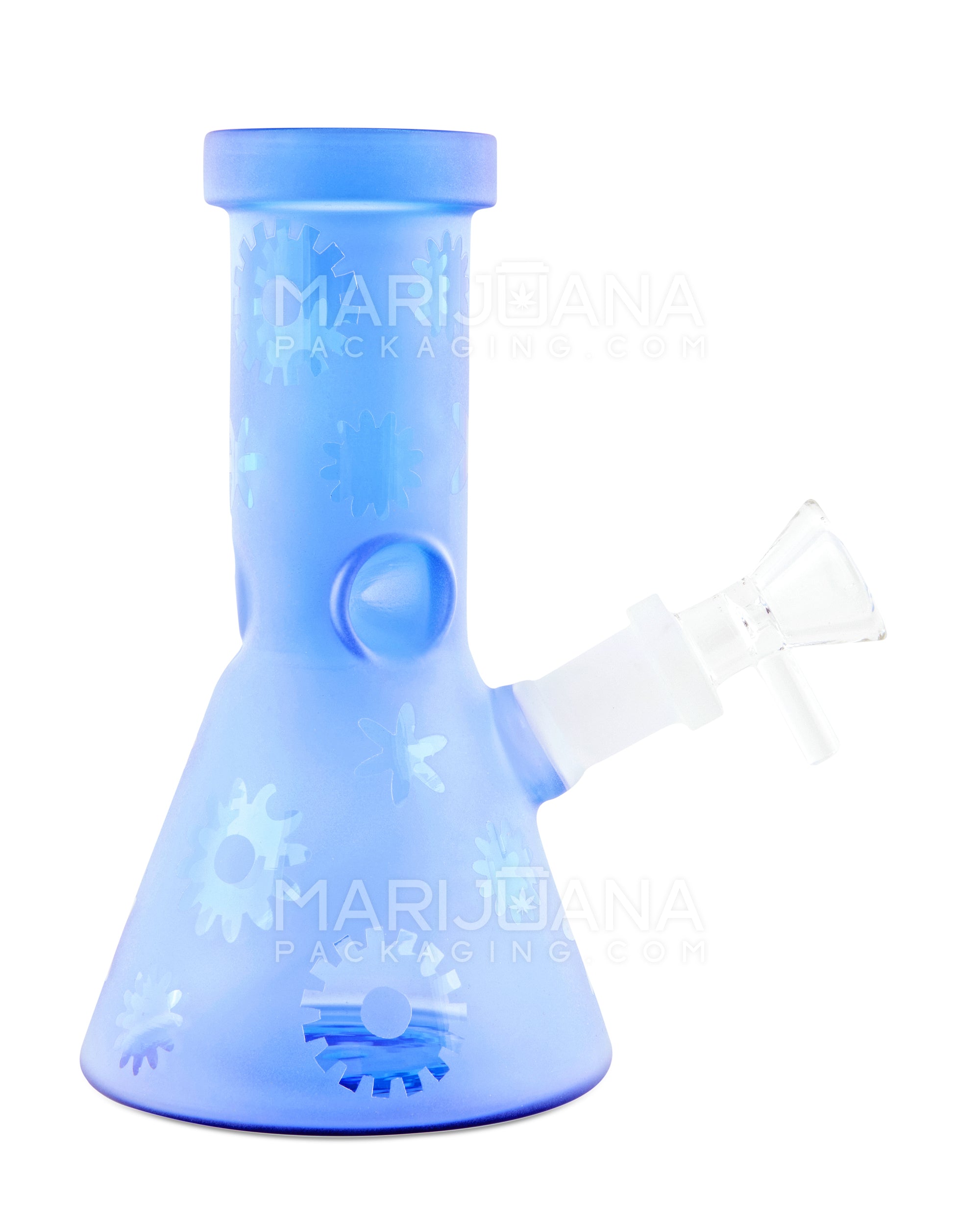 Straight Neck Frosted Snowflake Glass Mini Beaker Water Pipe w/ Ice Catcher | 6in Tall - 14mm Bowl - Blue