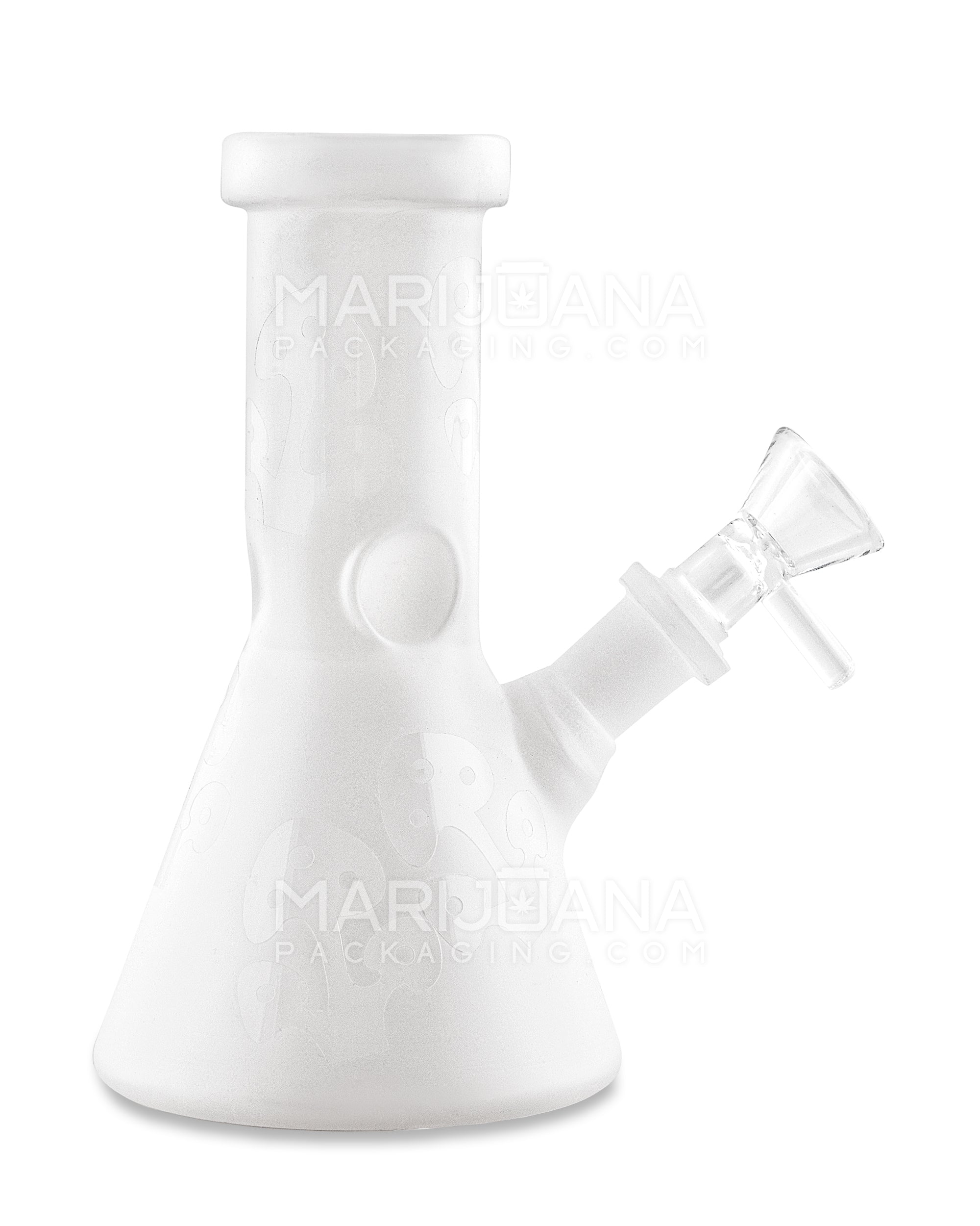 Straight Neck Frosted Mushroom Glass Mini Beaker Water Pipe w/ Ice Catcher | 6in Tall - 14mm Bowl - White