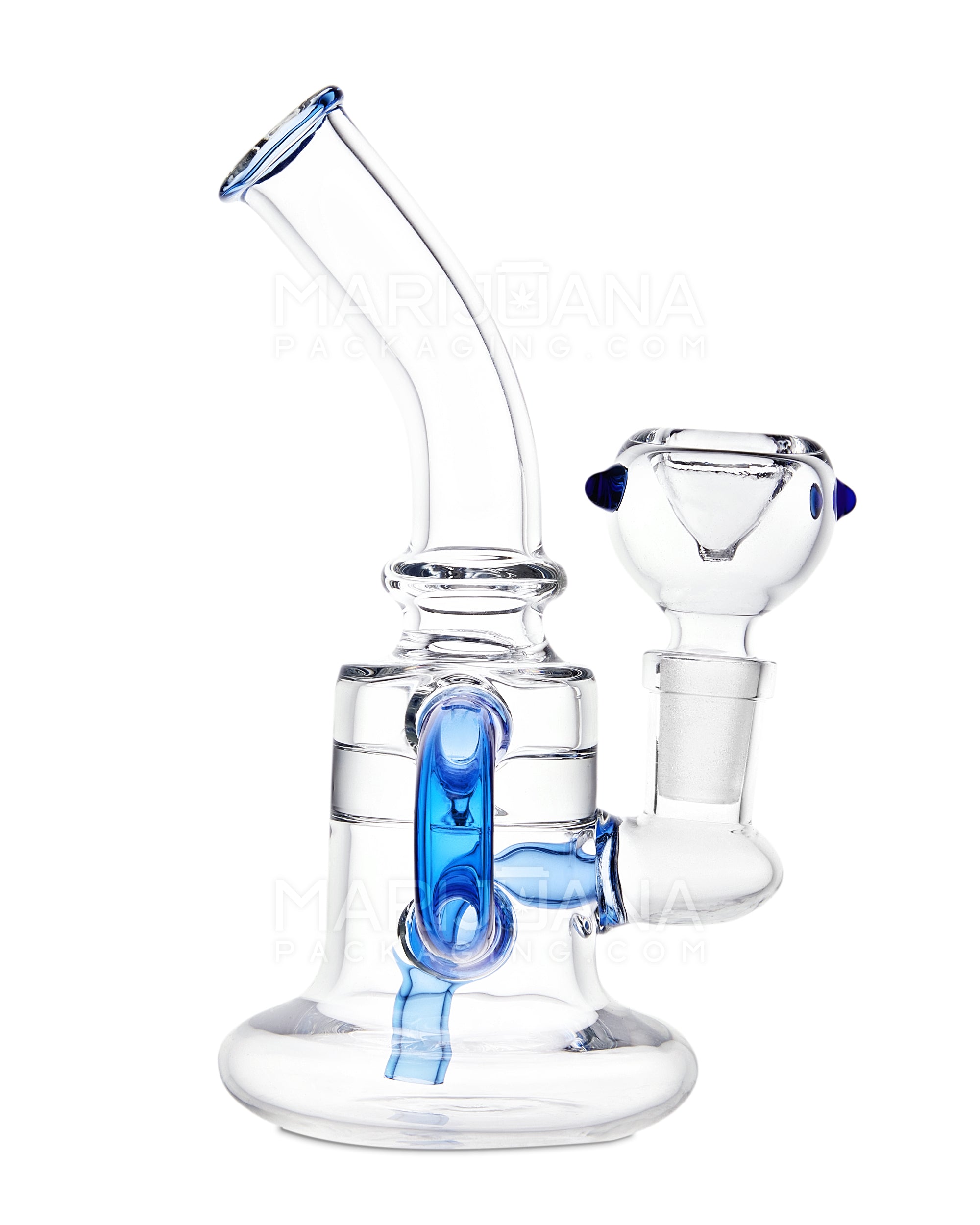 Bent Neck Single Uptake Recycler Water Pipe w/ Honeycomb Bowl | 5.5in Tall - 14mm Bowl - Blue