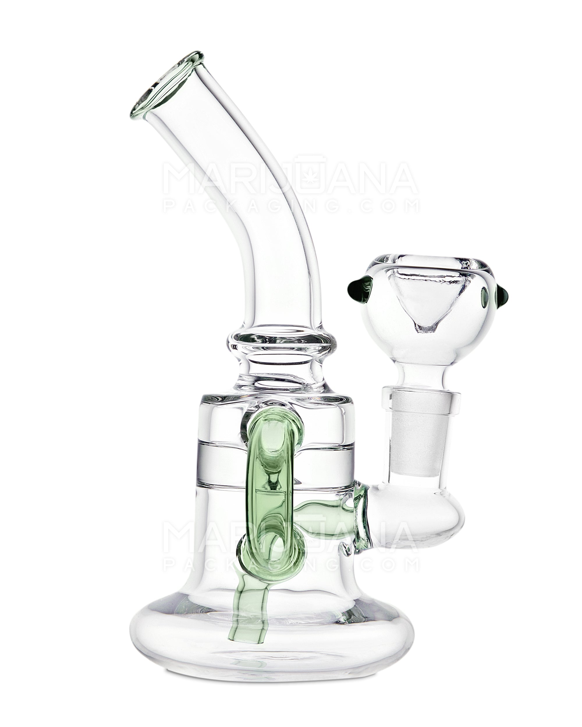 Bent Neck Single Uptake Recycler Water Pipe w/ Honeycomb Bowl | 5.5in Tall - 14mm Bowl - Green