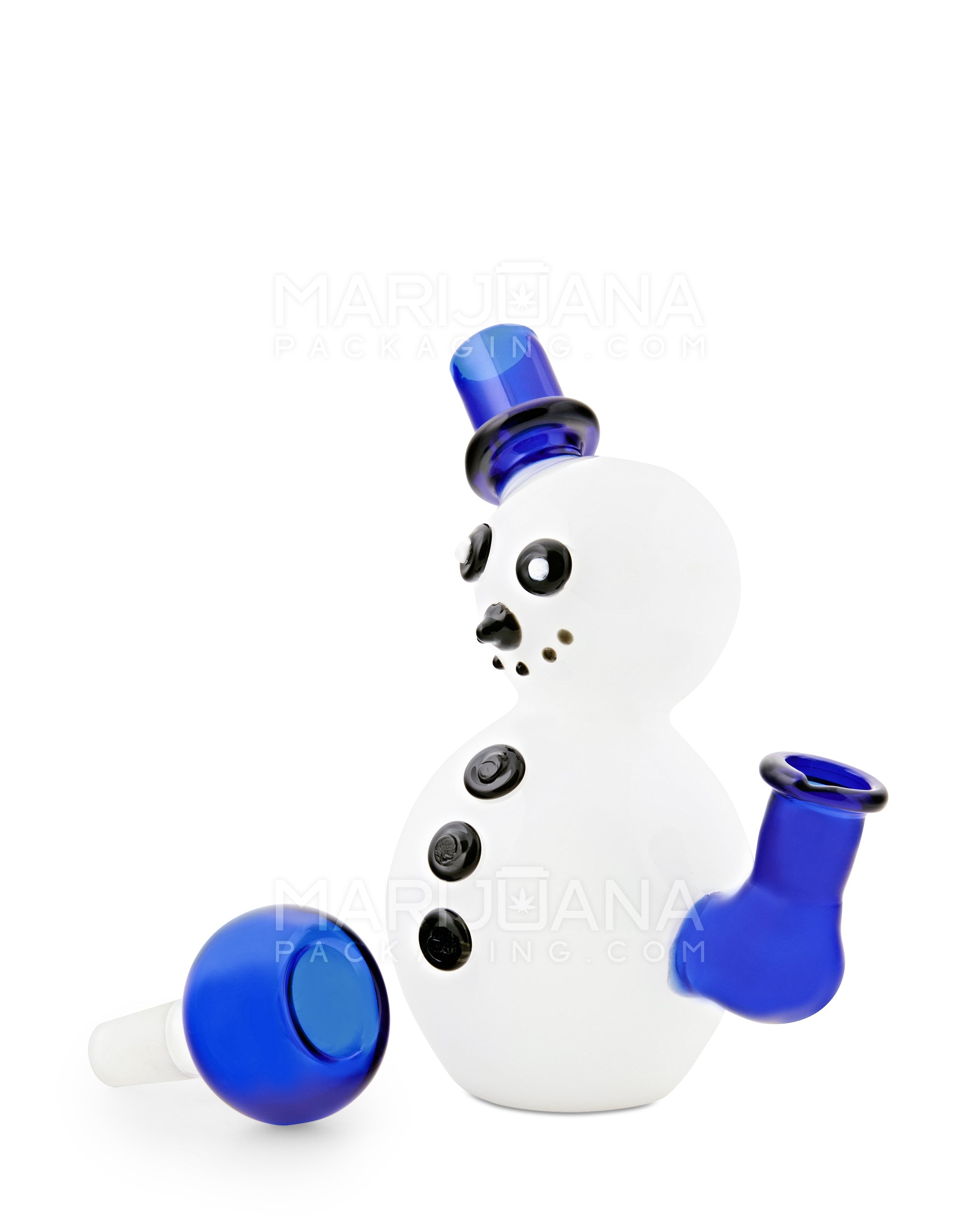 Bent Neck Frosted Snowman Glass Mini Water Pipe | 6in Tall - 14mm Bowl - Mixed