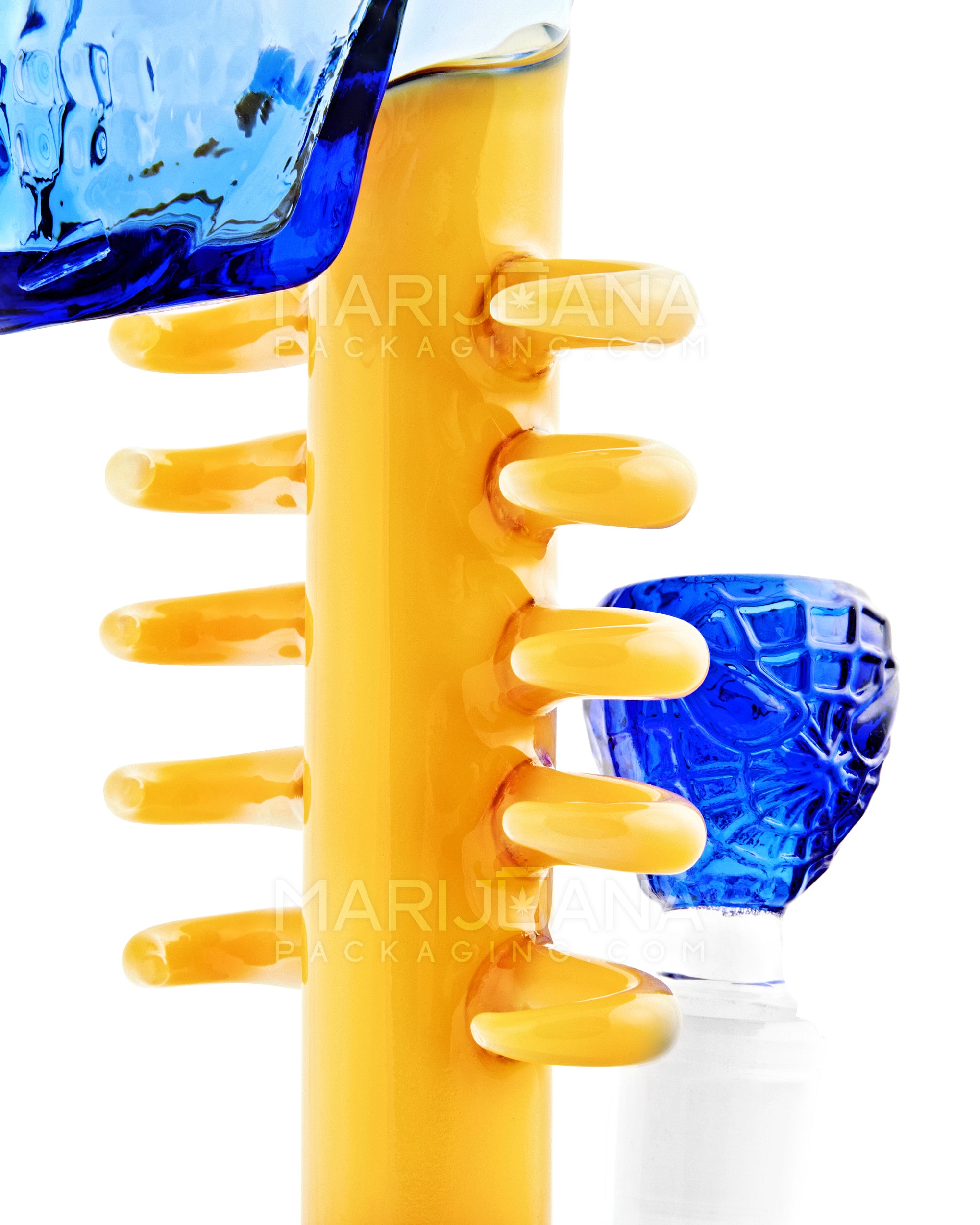 USA Glass | Skeleton Sculpture Glass Water Pipe W/ Thick Base | 8.5in Tall - 14mm Bowl - Blue - 5