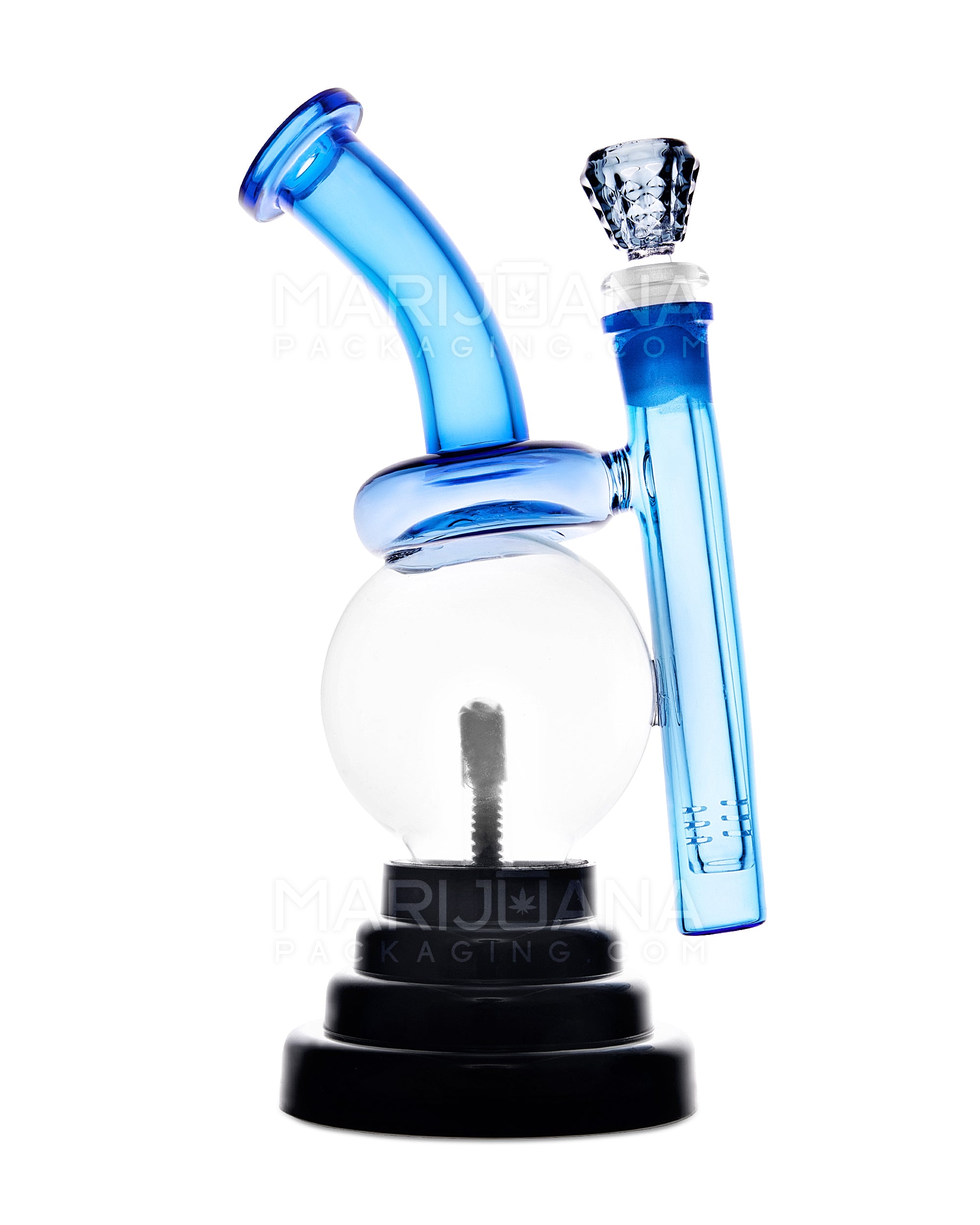 Bent Neck Plasma Globe Display Glass Water Pipe | 10in Tall - 14mm Bowl - Blue