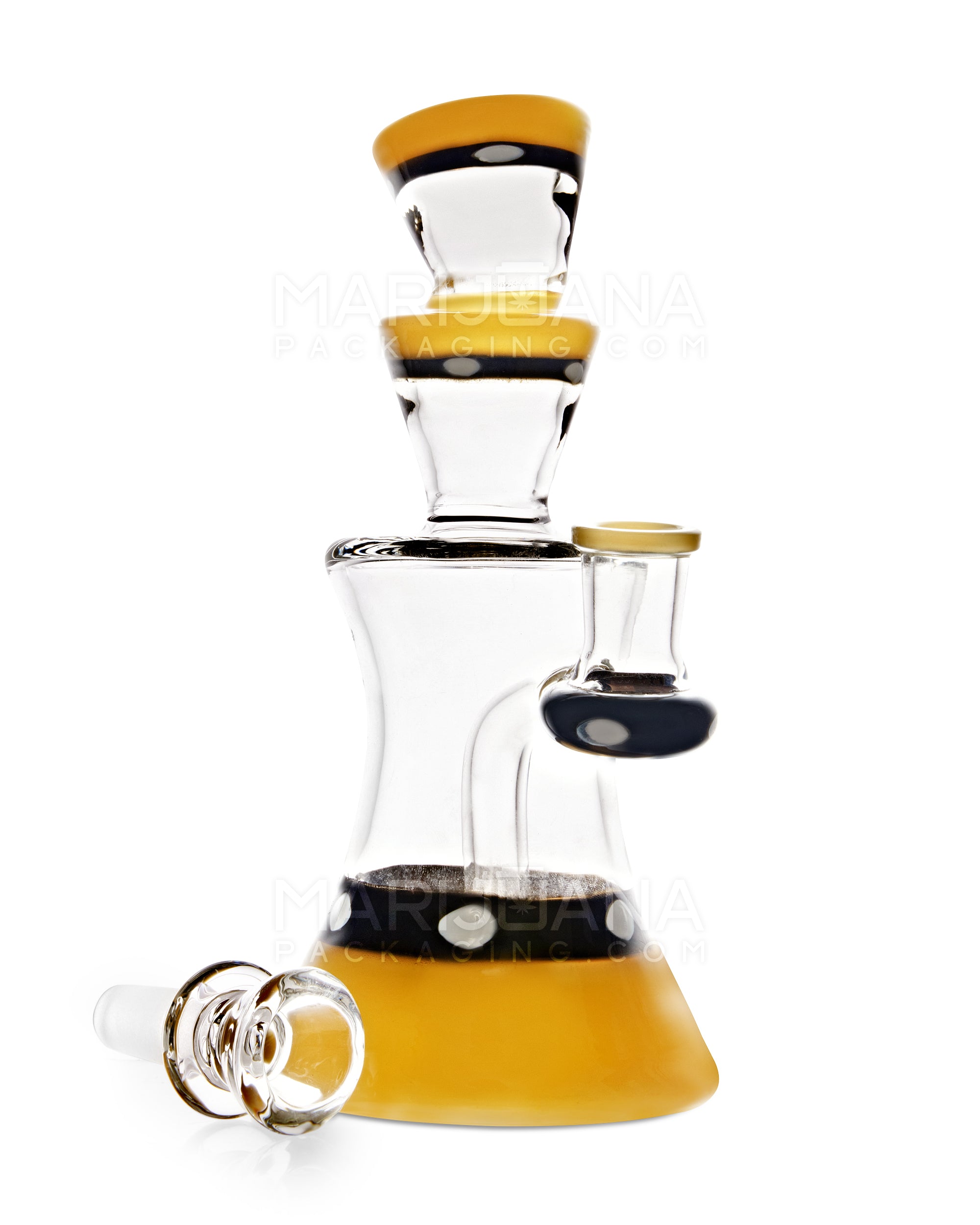 USA Glass | Angled Neck Showerhead Perc Kickback Hourglass Water Pipe w/ Indented Bowl | 7.5in Tall - 14mm Bowl - Yellow