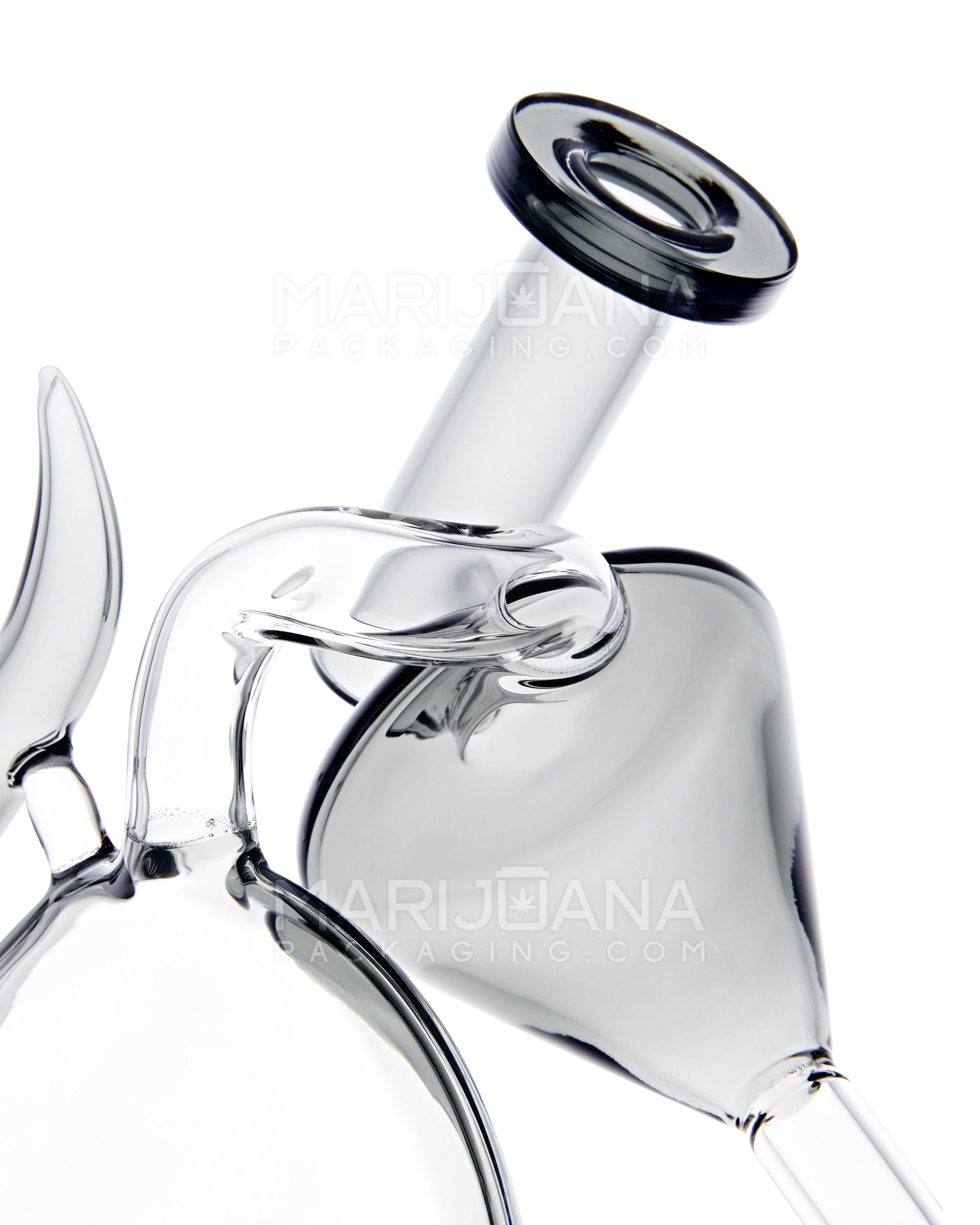 USA Glass | Angled Neck Inline Dual Chamber Recycler Water Pipe | 8in Tall - 14mm Bowl - Smoke