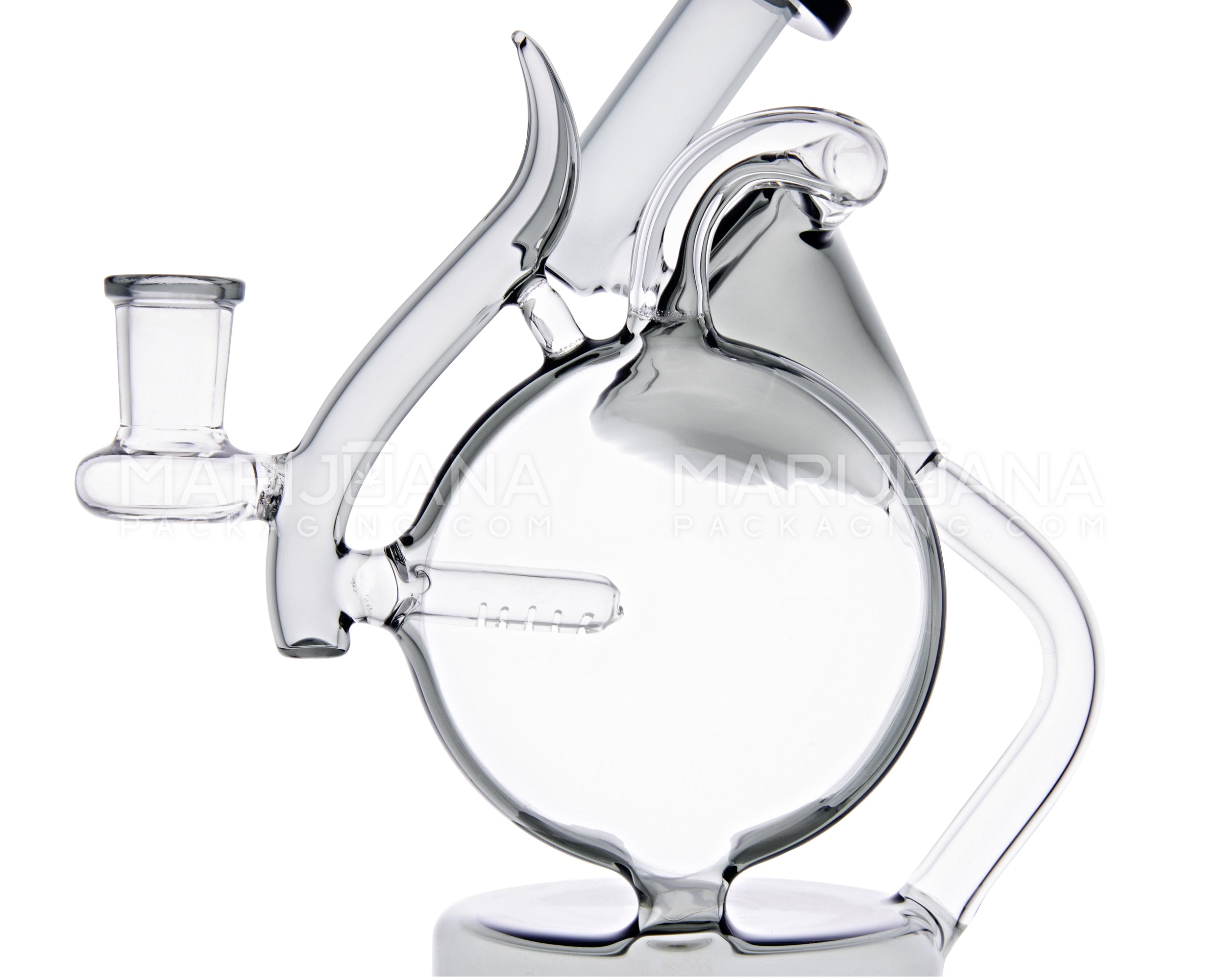 USA Glass | Angled Neck Inline Dual Chamber Recycler Water Pipe | 8in Tall - 14mm Bowl - Smoke
