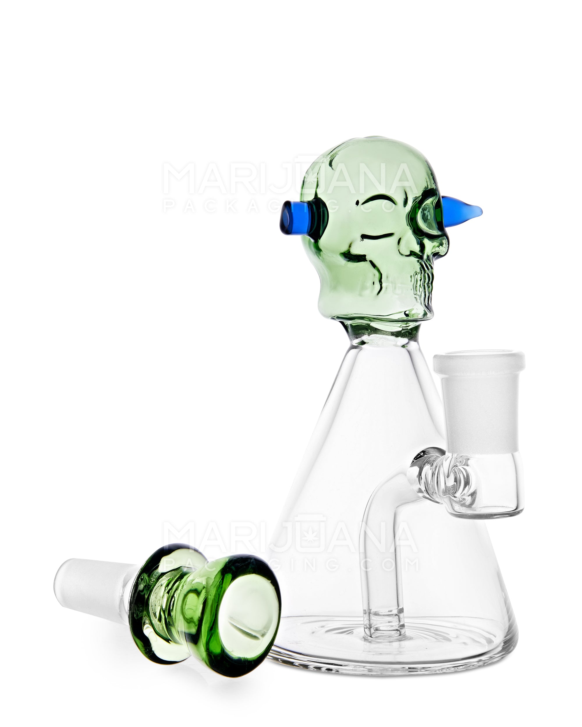 USA Glass | Glass Cone Bolt Skull Mini Water Pipe | 5in Tall - 14mm Bowl - Assorted