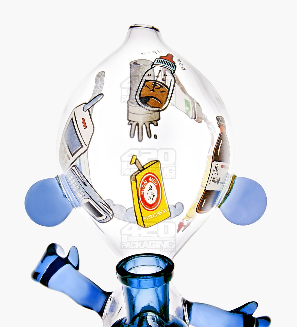 Dewdrop Boy Munny Style Glass Water Pipe W/ Decals | 8in Tall - 14mm Bowl - Blue - 6