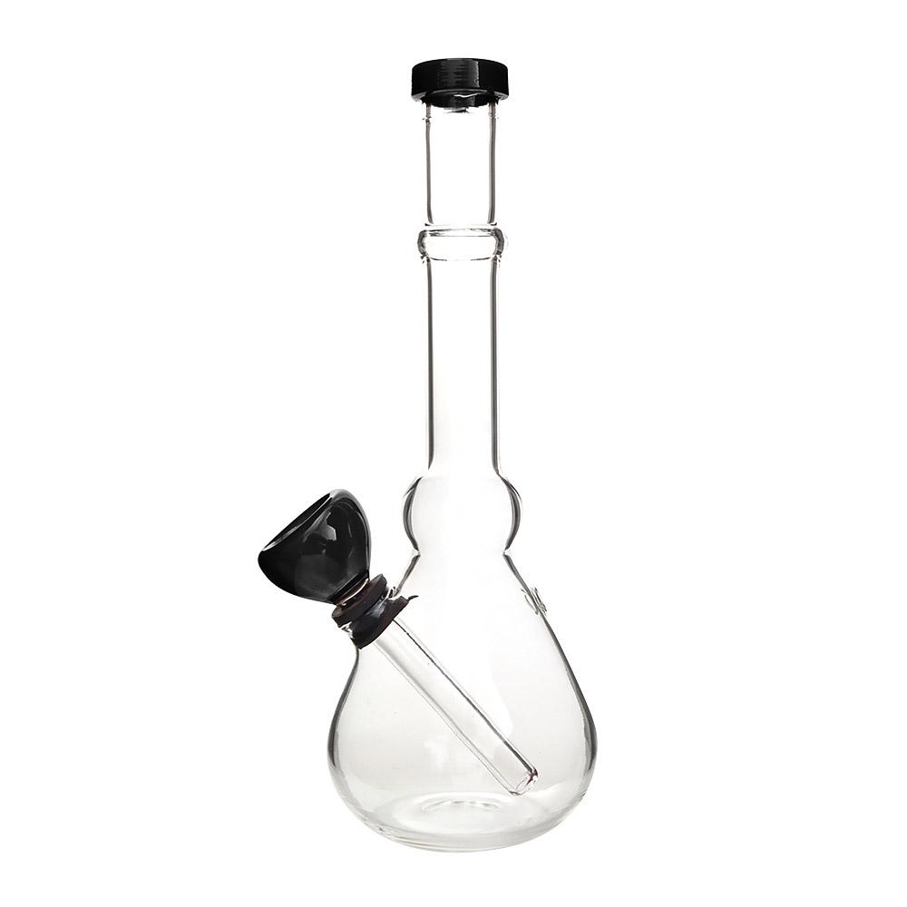 Straight Neck Diffused Downstem Glass Beaker Water Pipe | 7in Tall - 14mm Bowl - Black - 1