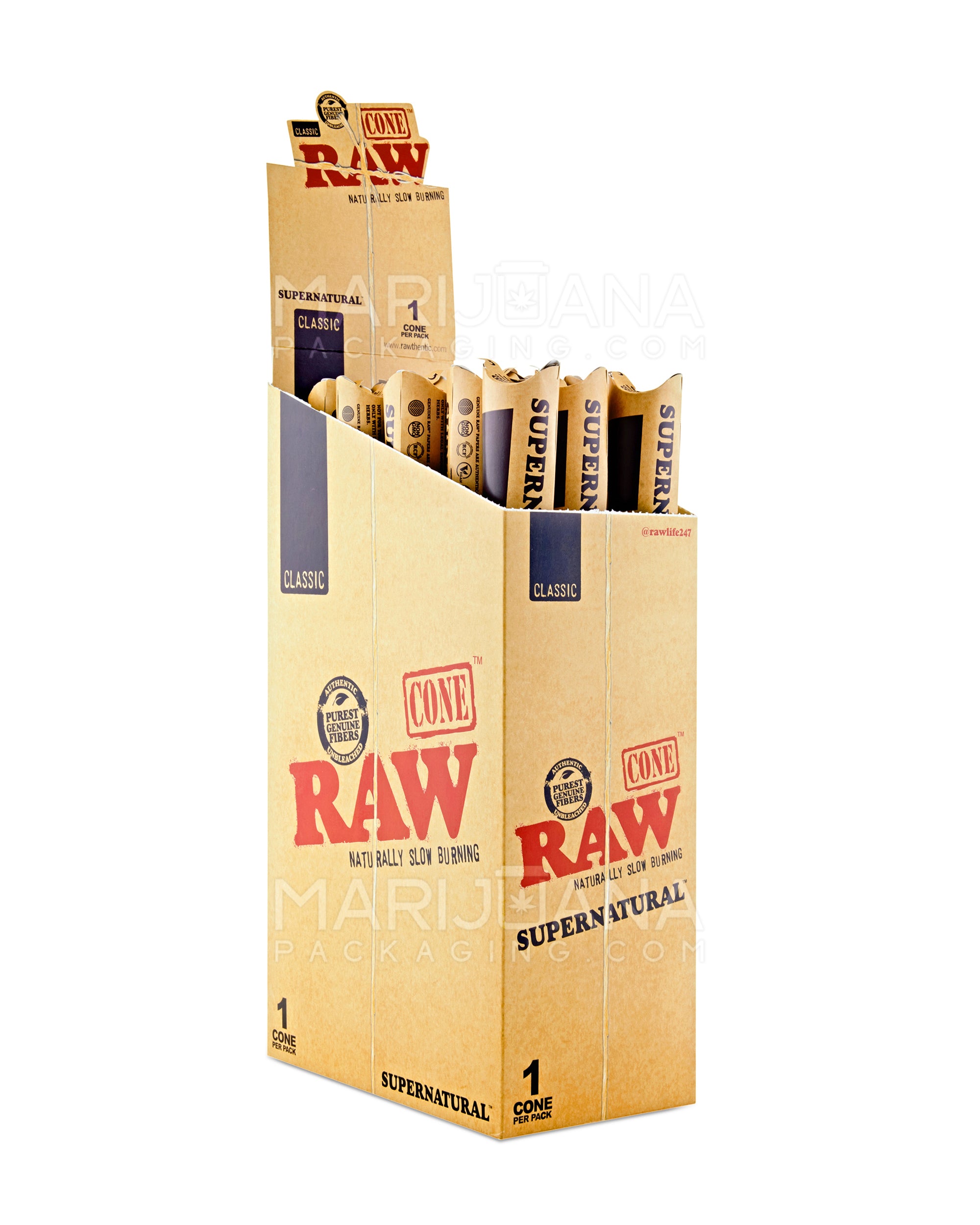RAW | 'Retail Display' Supernatural Pre-Rolled Cones | 280mm - Unbleached Paper - 15 Count