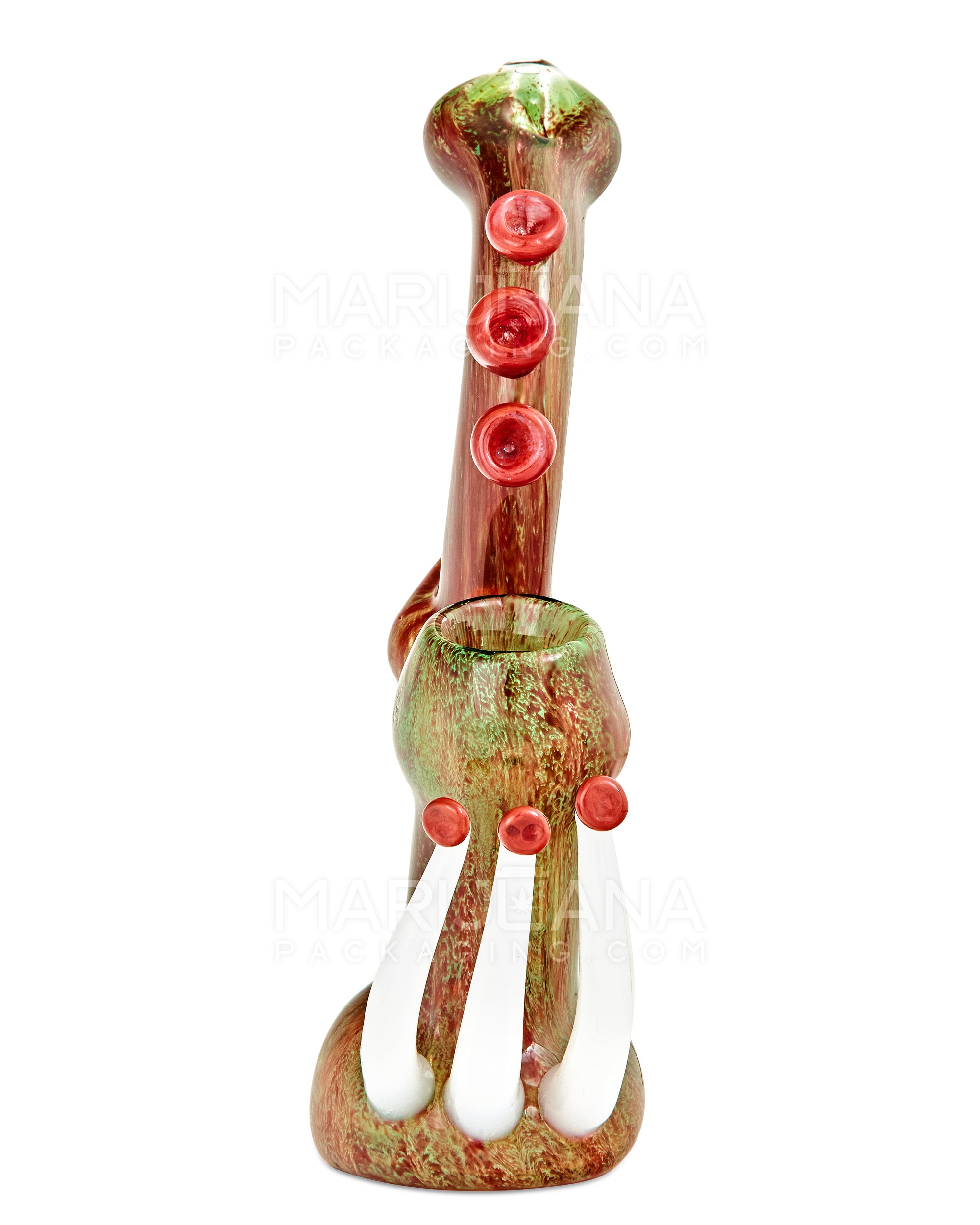 Heady | Donut Mouth Color Pull Kraken Bubbler w/ Triple Tentacles | 9in Tall - Glass - Red & Green - 11