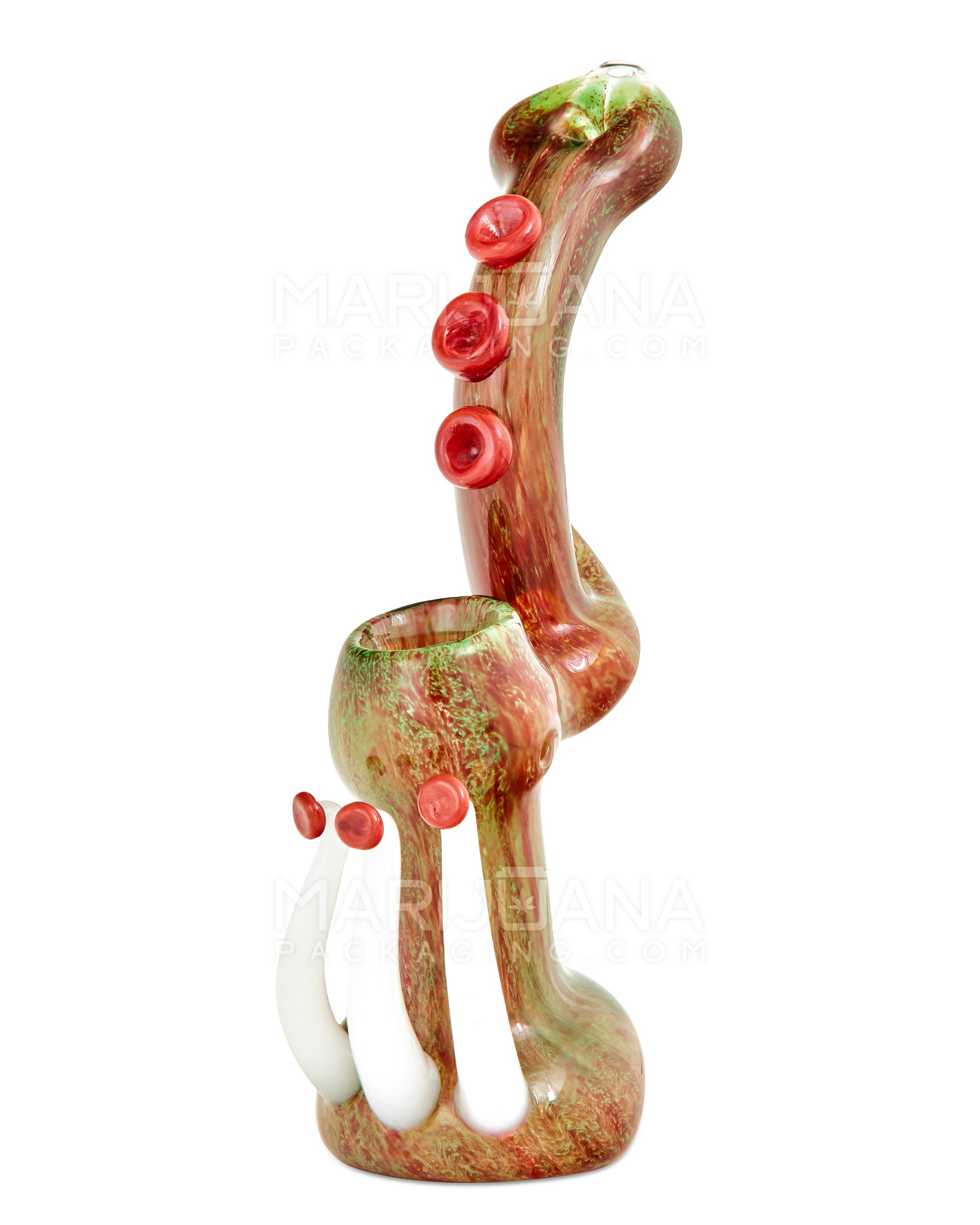 Heady | Donut Mouth Color Pull Kraken Bubbler w/ Triple Tentacles | 9in Tall - Glass - Red & Green - 3