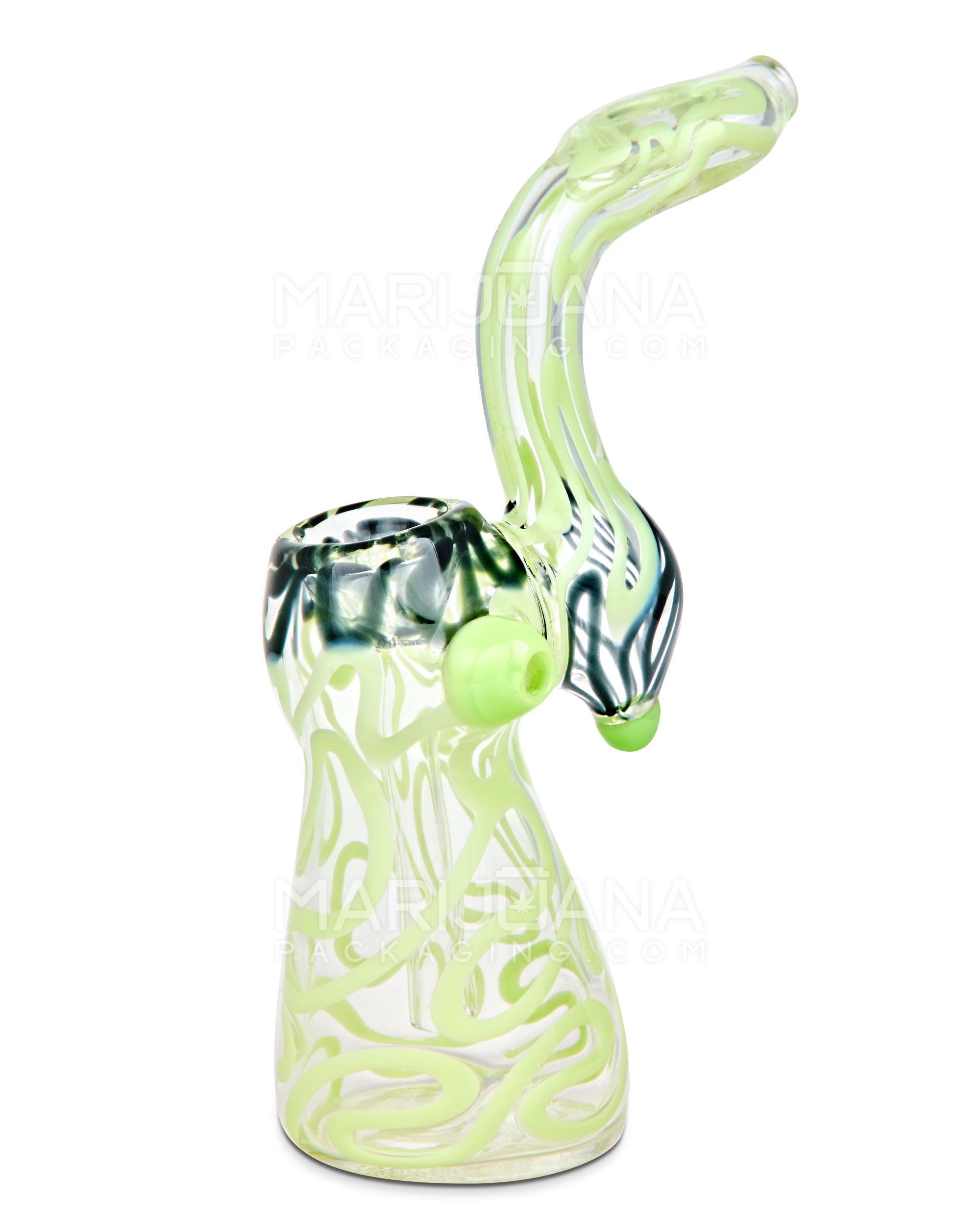 Donut Mouth Swirl Bubbler w/ Knocker | 6in Tall - Glass - Green - 1