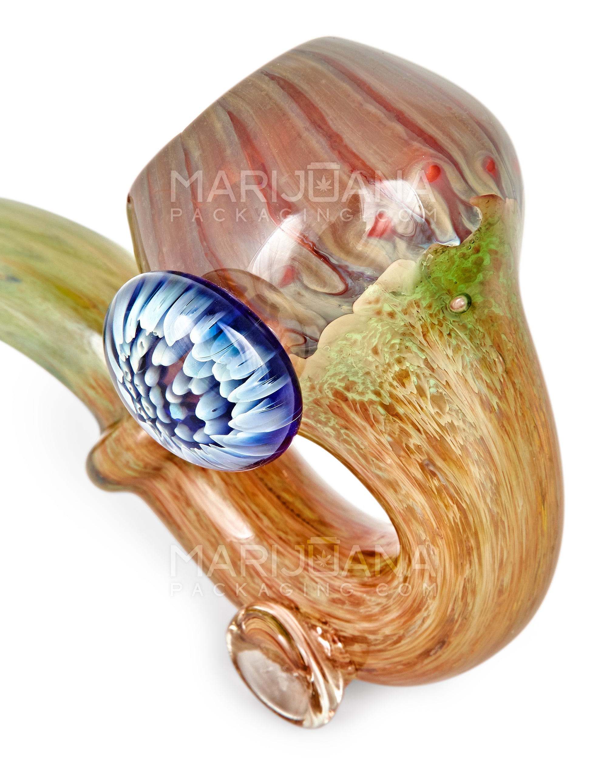 Color Pull Ringed Sherlock Hand Pipe w/ Implosion Flower Marble | 5.5in Long - Glass - Assorted - 3