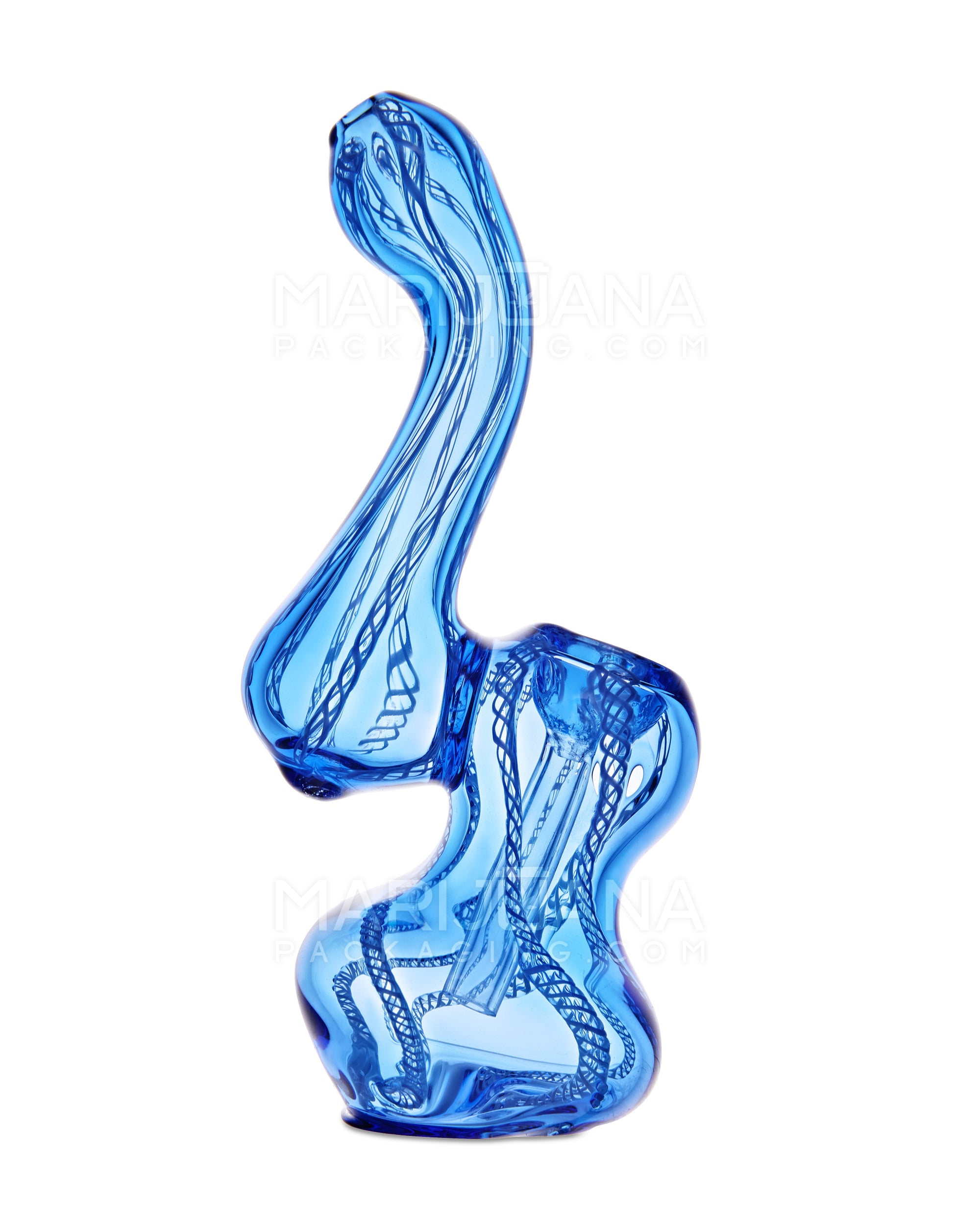 Ribboned Bubbler | 5in Tall - Glass - Blue - 1