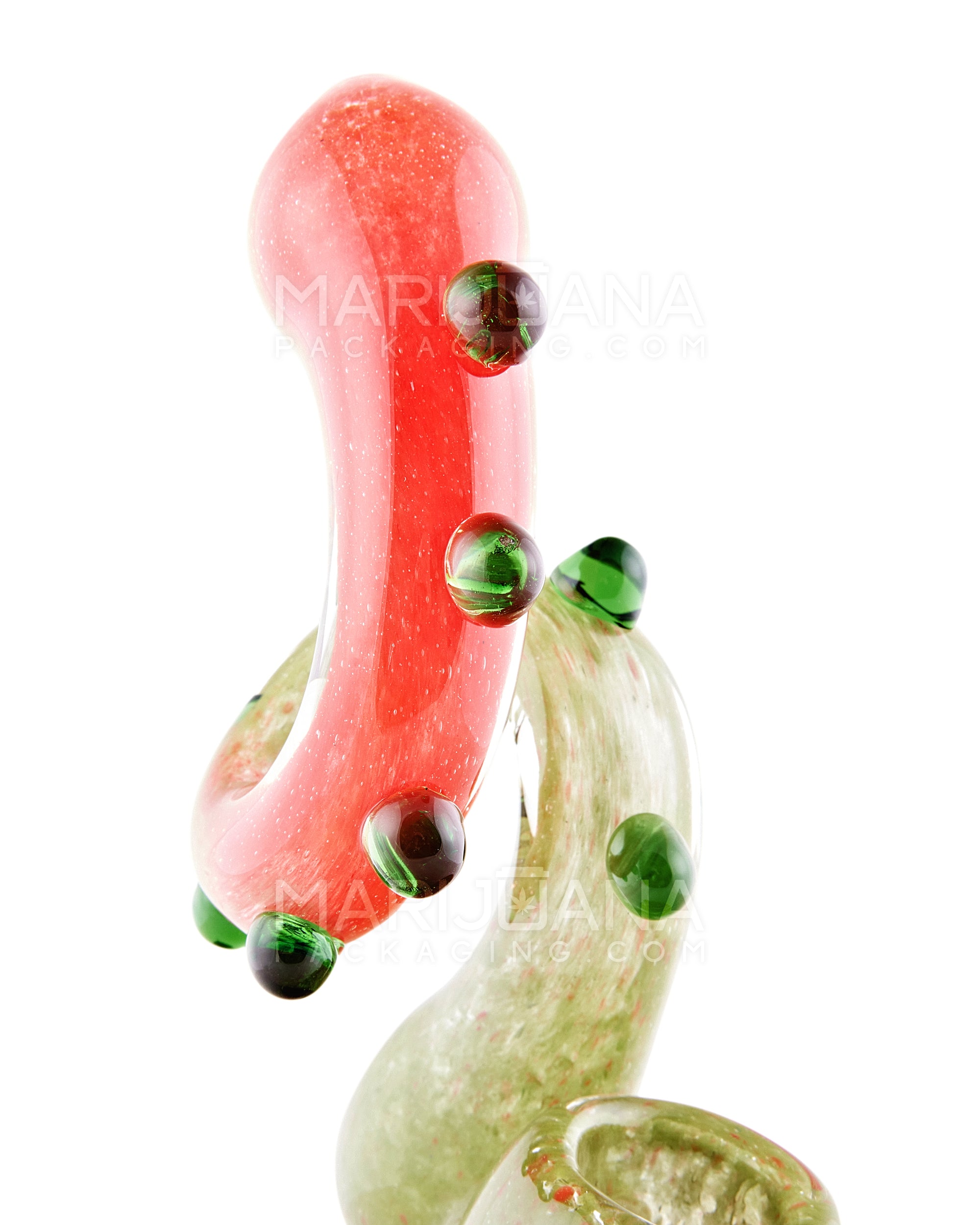Frit Twisted Neck Cactus Bubbler w/ Multi Knockers | 6in Tall - Glass - Assorted