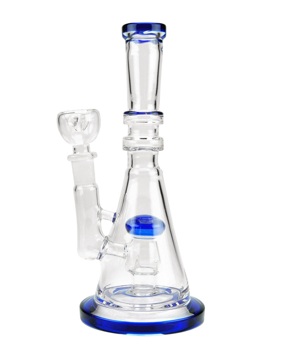 Straight Neck Circ Perc Glass Beaker Water Pipe w/ Thick Base | 8in Tall - 14mm Bowl - Blue - 1