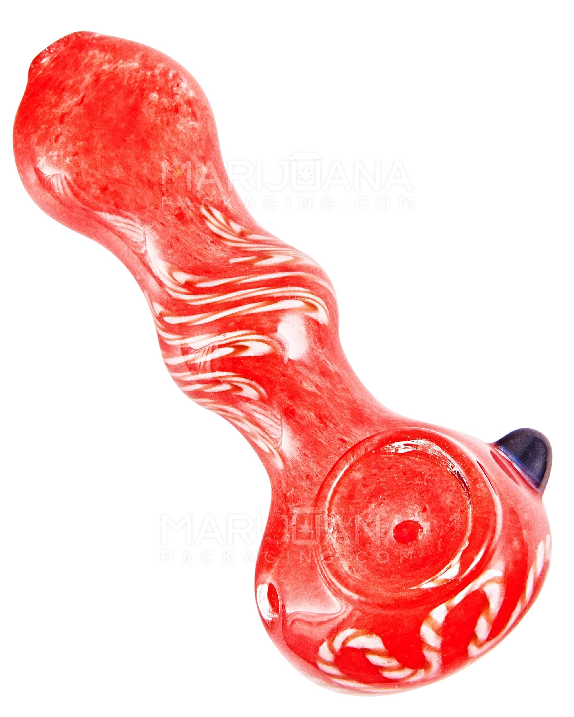 Ribboned & Frit Bulged Spoon Hand Pipe w/ Knocker | 3.5in Long - Glass - Assorted - 7
