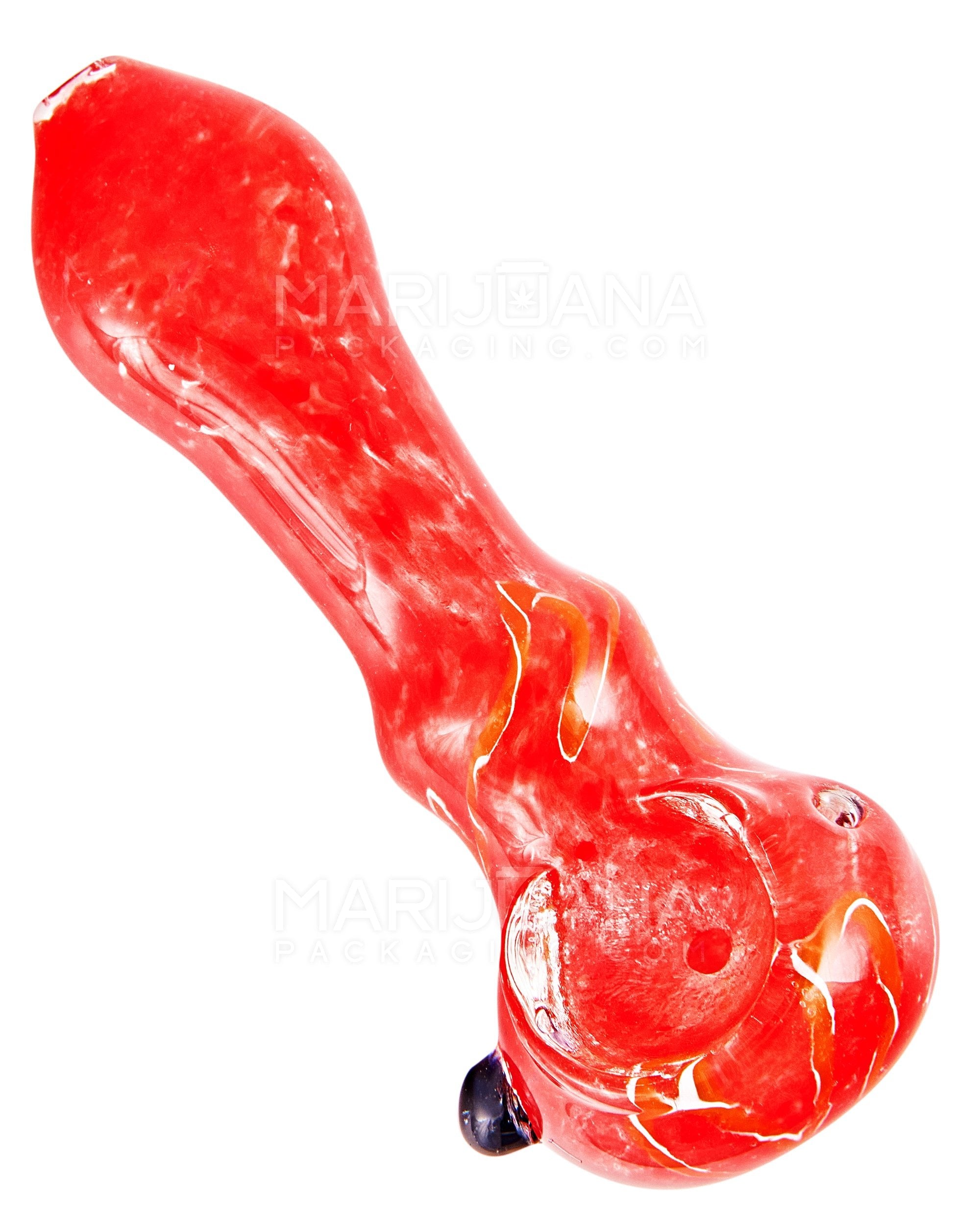 Ribboned & Frit Bulged Spoon Hand Pipe w/ Knocker | 3.5in Long - Glass - Assorted - 9
