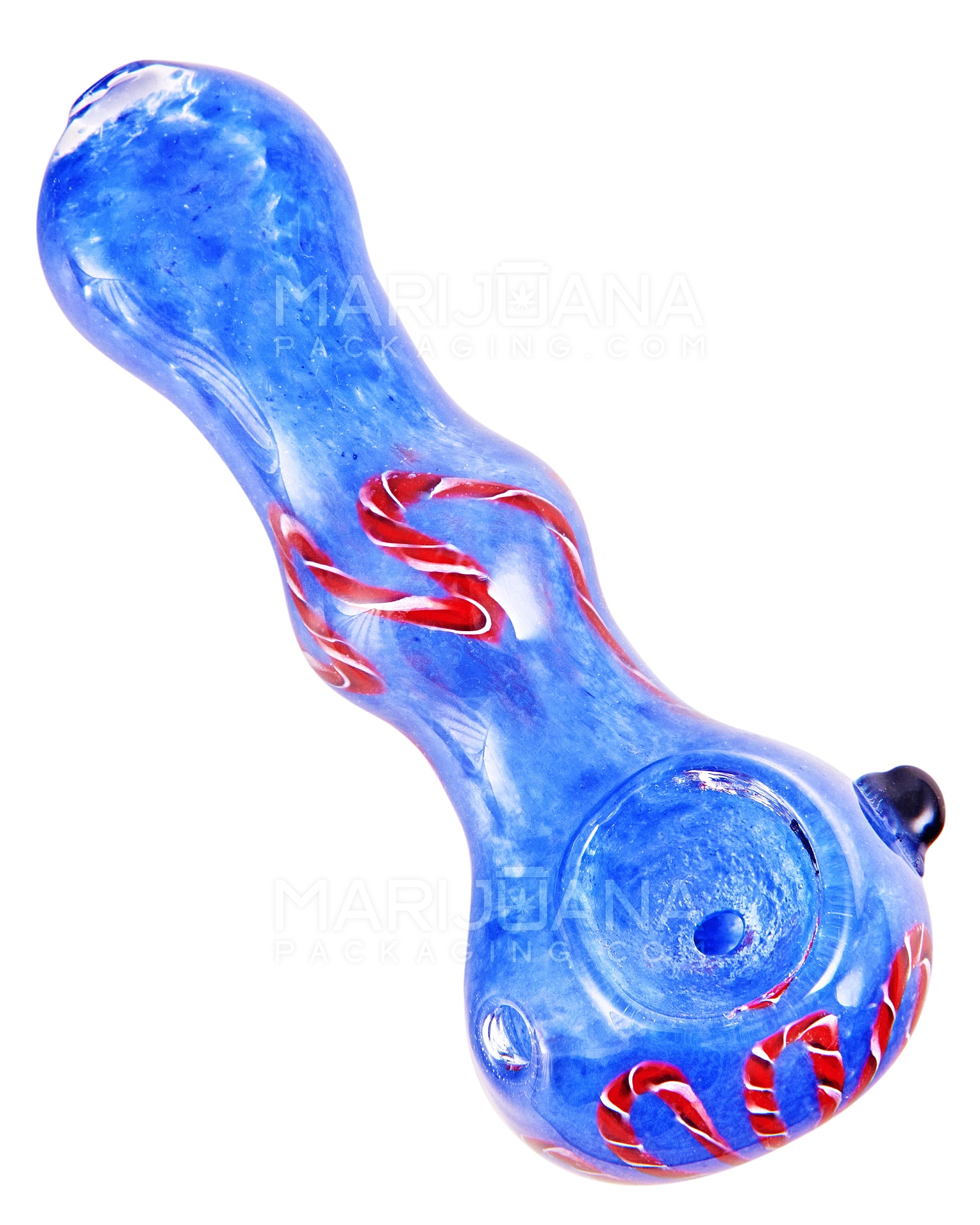 Ribboned & Frit Bulged Spoon Hand Pipe w/ Knocker | 3.5in Long - Glass - Assorted - 6