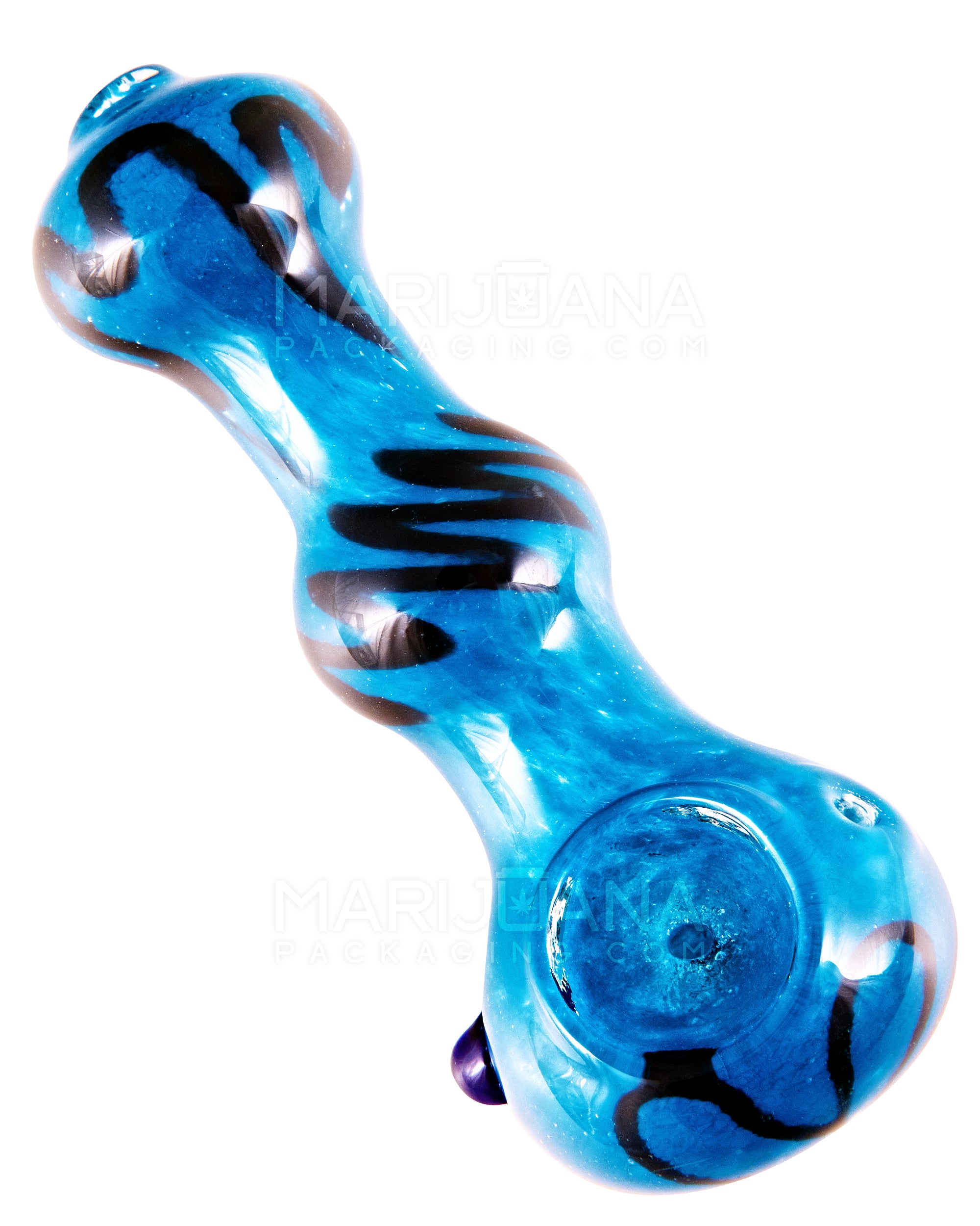Ribboned & Frit Bulged Spoon Hand Pipe w/ Knocker | 3.5in Long - Glass - Assorted - 10